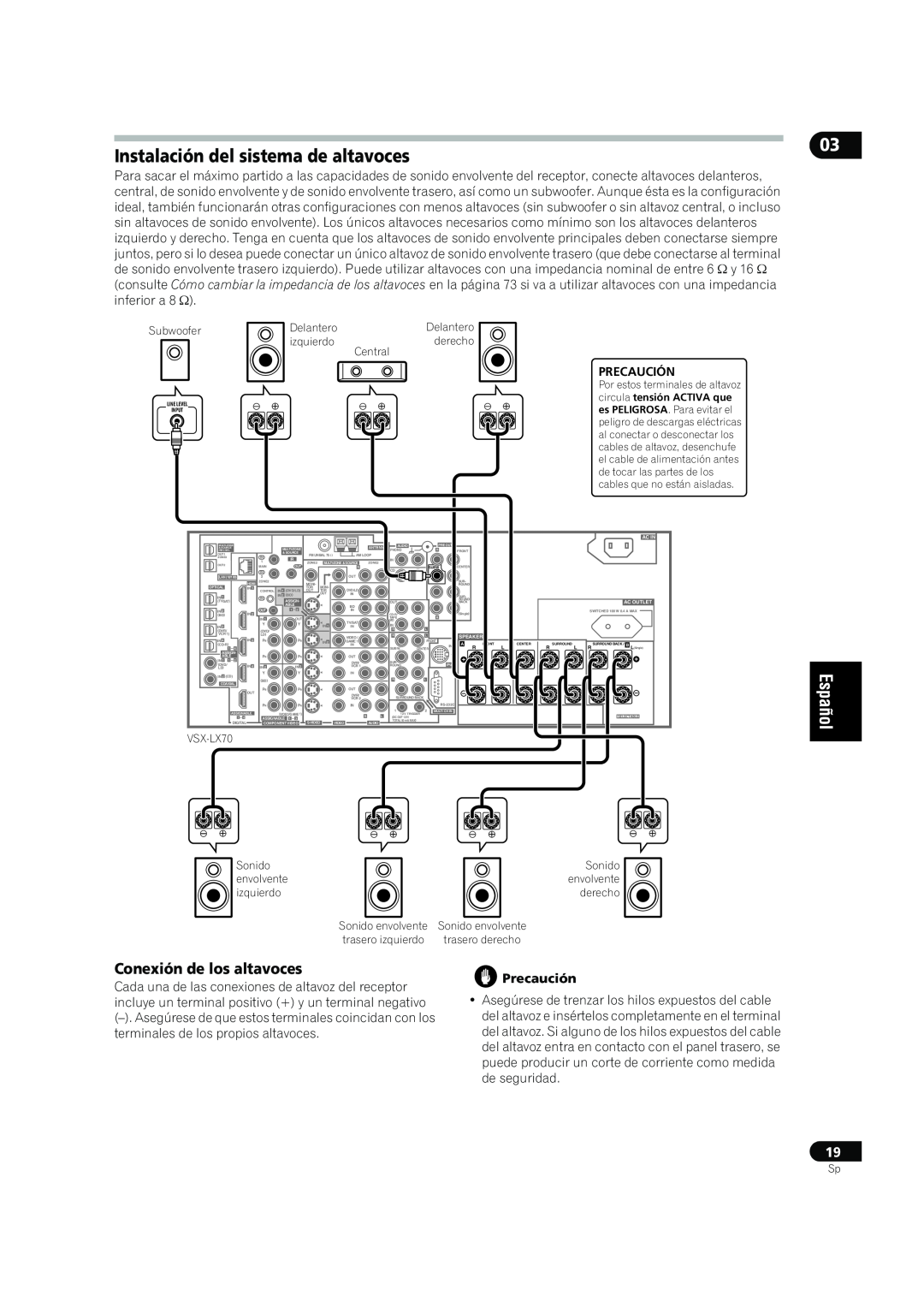Bernina VSX-LX70, VSX-LX60 manual Instalación del sistema de altavoces, Conexión de los altavoces 