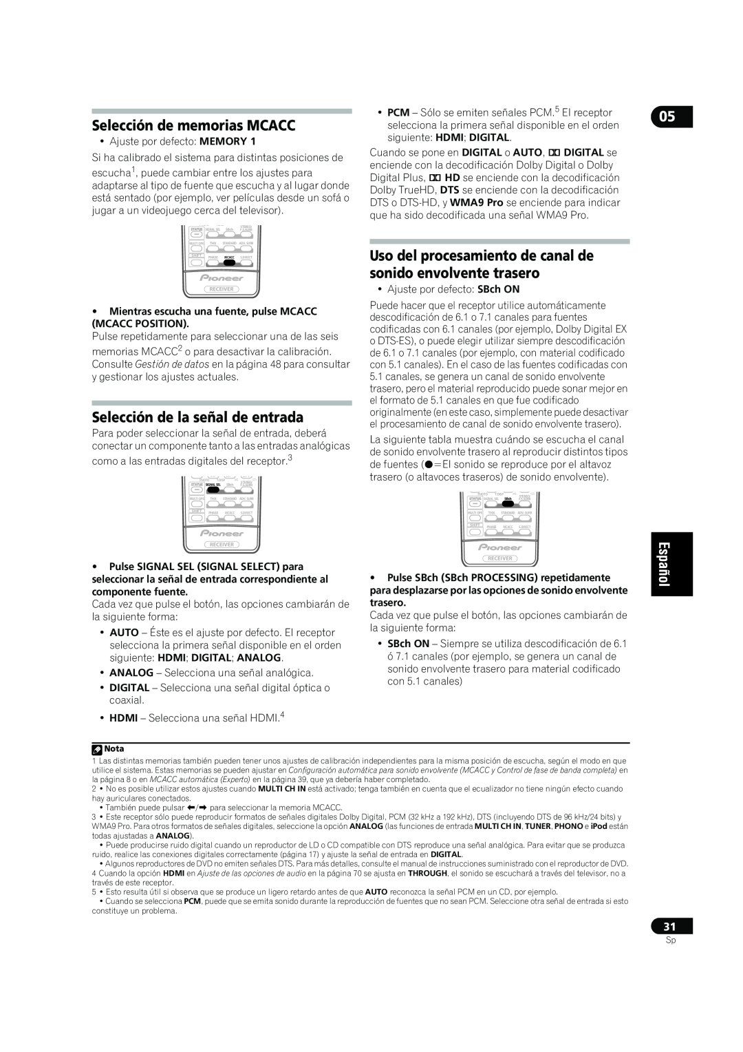 Bernina VSX-LX70, VSX-LX60 manual Selección de memorias MCACC, Selección de la señal de entrada 