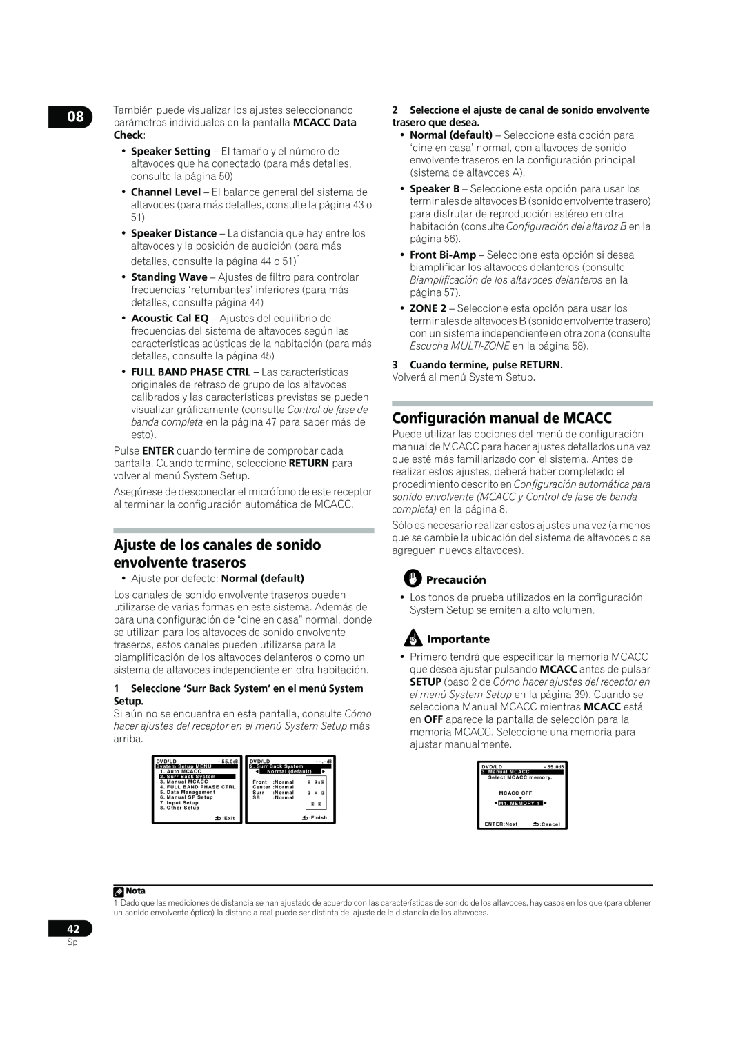 Bernina VSX-LX60, VSX-LX70 Configuración manual de MCACC, 3Cuando termine, pulse RETURN, Precaución, Importante 
