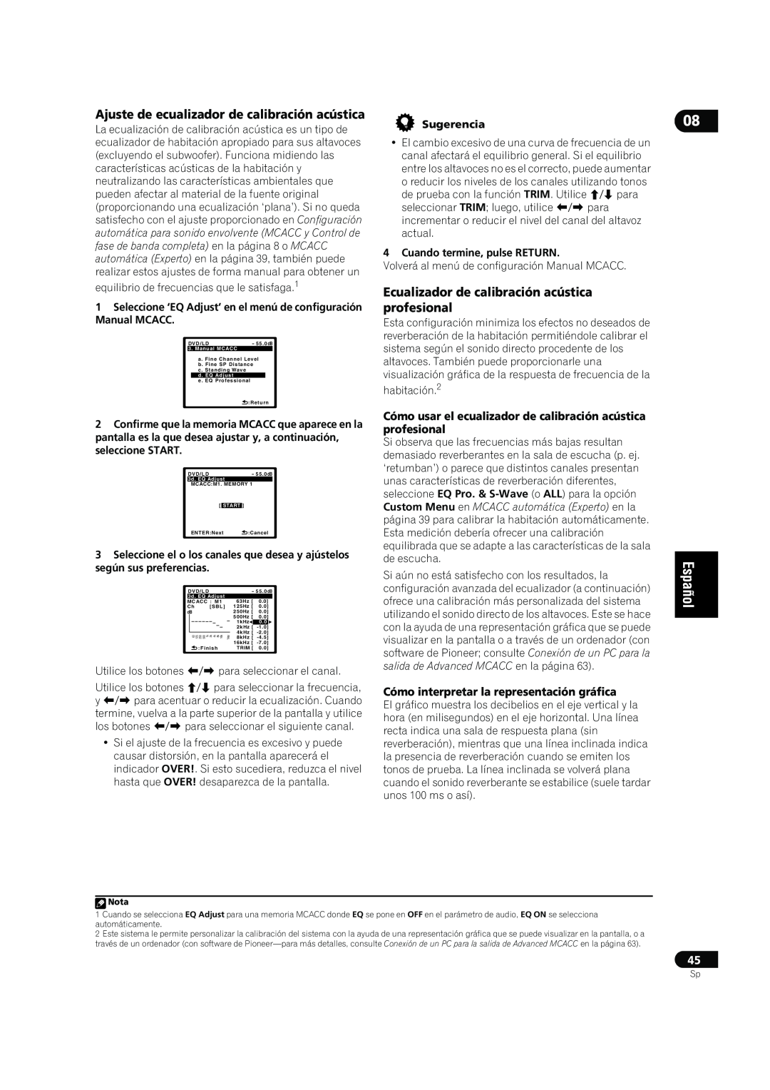 Bernina VSX-LX70, VSX-LX60 Ajuste de ecualizador de calibración acústica, Ecualizador de calibración acústica profesional 