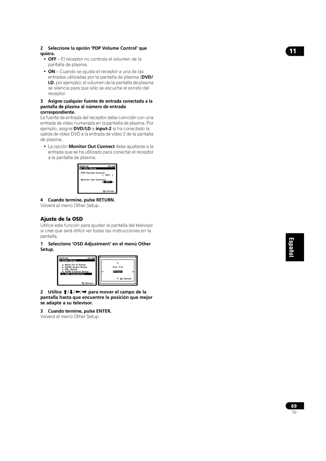 Bernina VSX-LX70, VSX-LX60 manual Ajuste de la OSD 