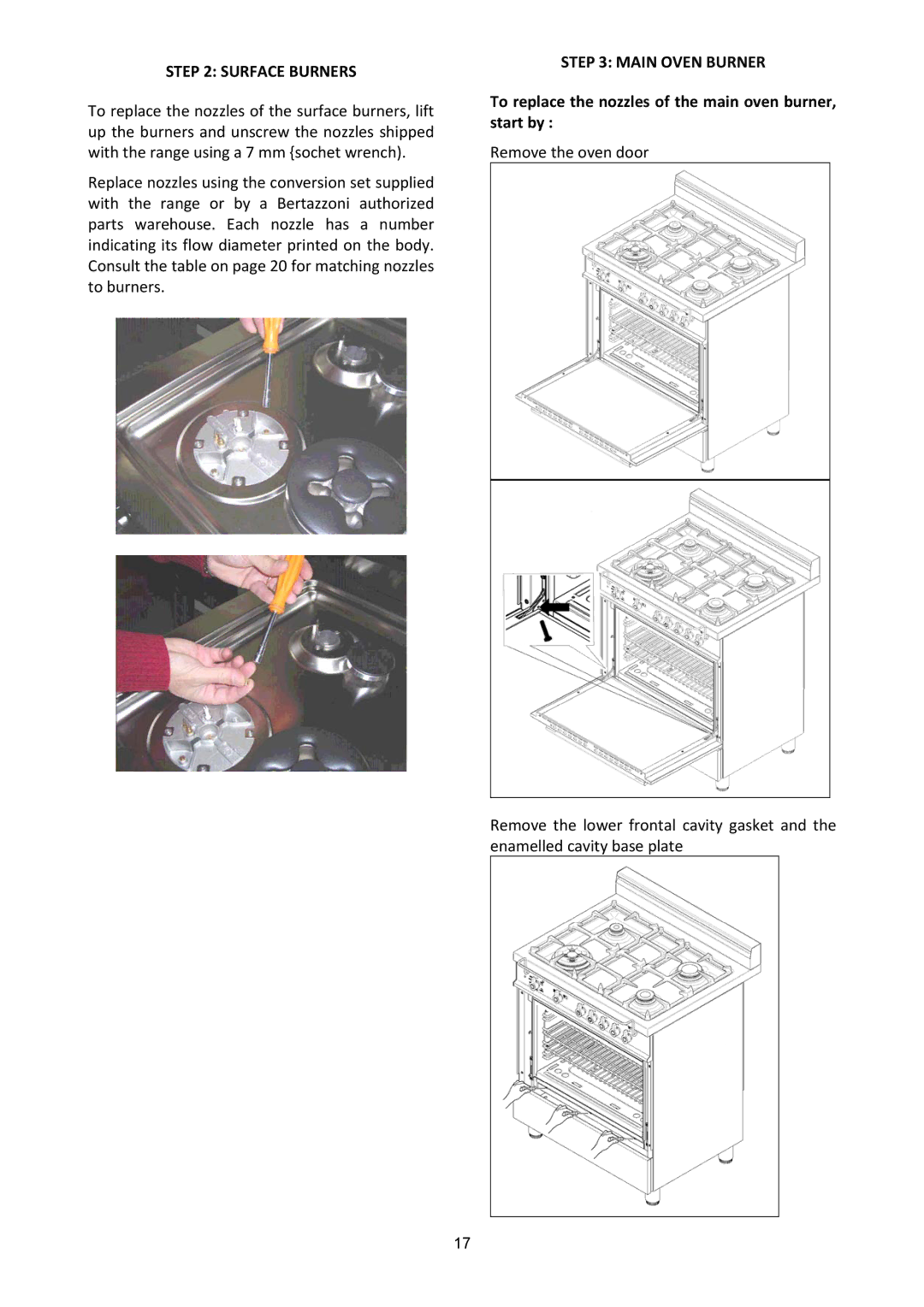 Bertazzoni A304GGVXT dimensions Surface Burners, Main Oven Burner, To replace the nozzles of the main oven burner, start by 