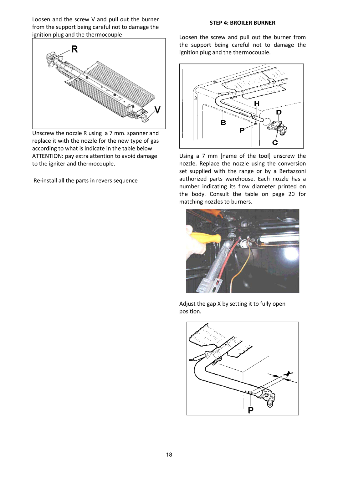 Bertazzoni A304GGVXE, A304GGVXT dimensions Broiler Burner 