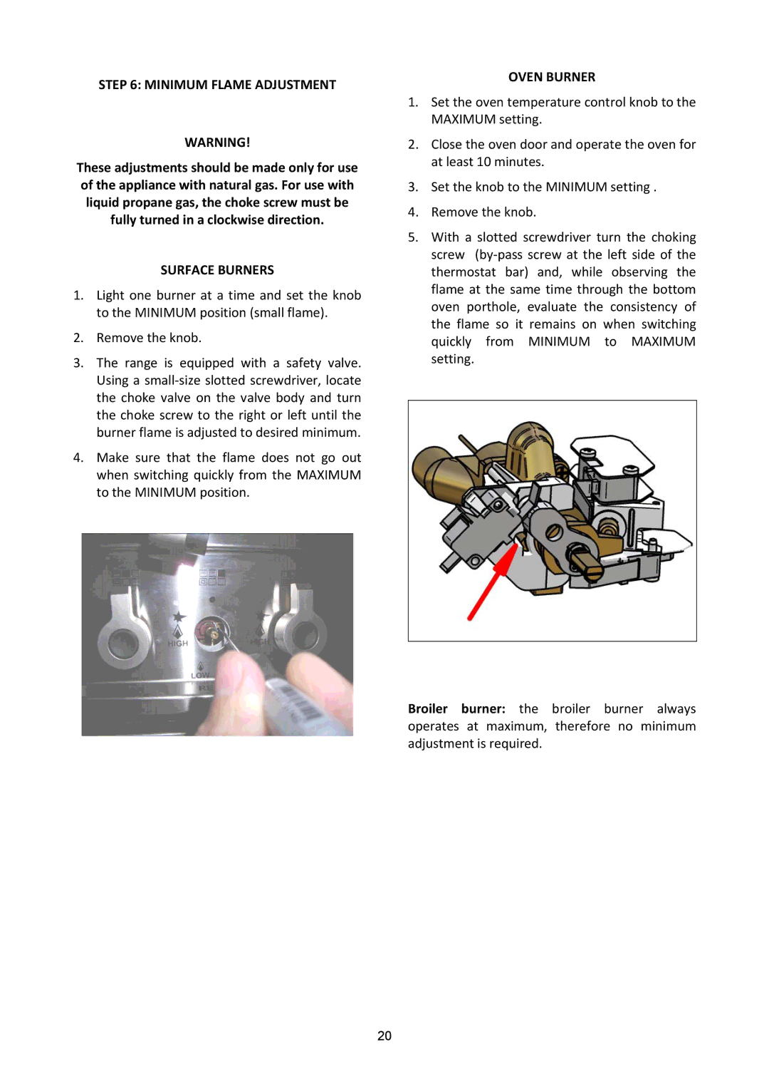 Bertazzoni A304GGVXE/02, A304GGVXT/002 manual Minimum Flame Adjustment, Oven Burner 