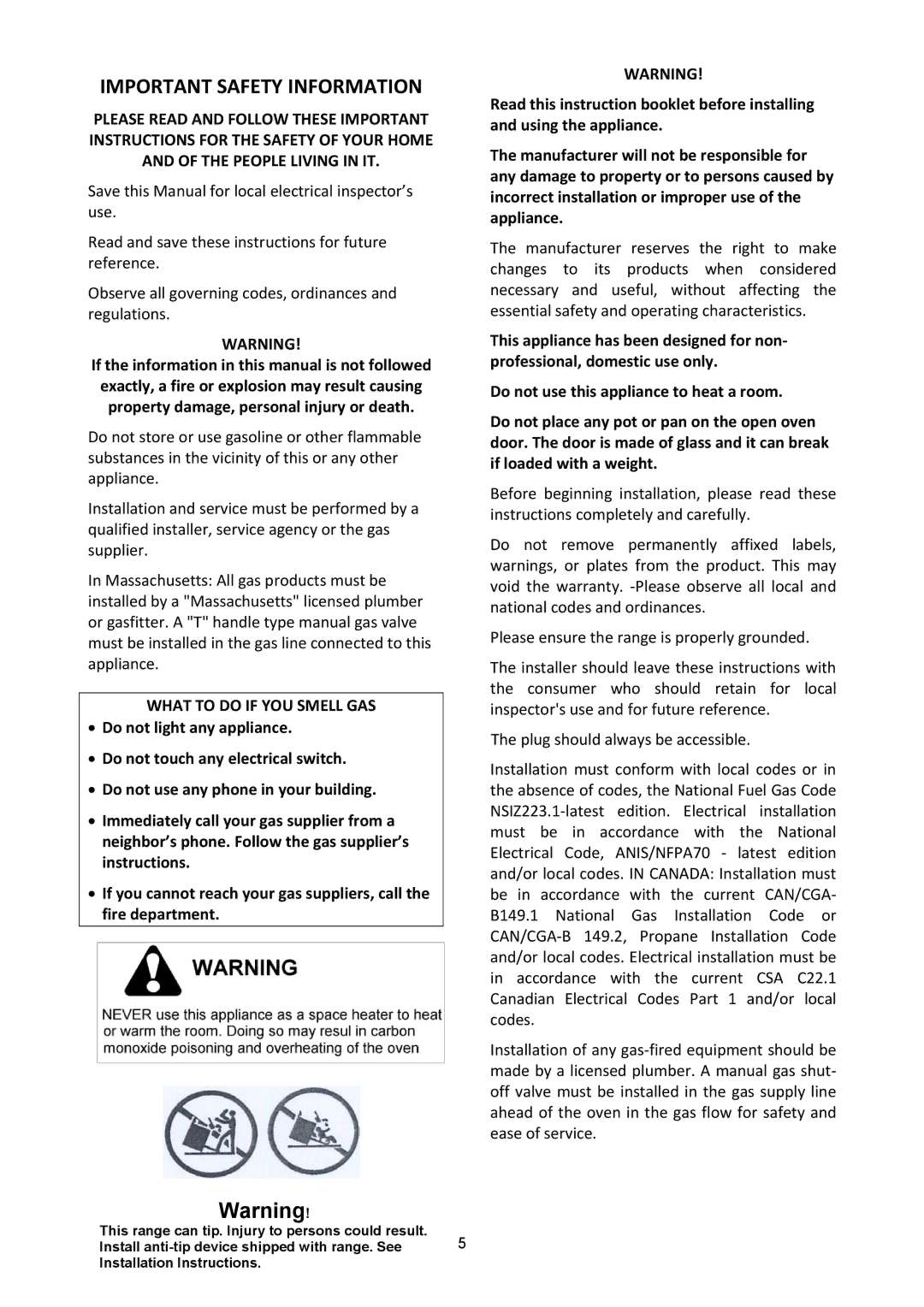 Bertazzoni A304GGVXT/002, A304GGVXE/02 manual Important Safety Information, What to do if YOU Smell GAS 