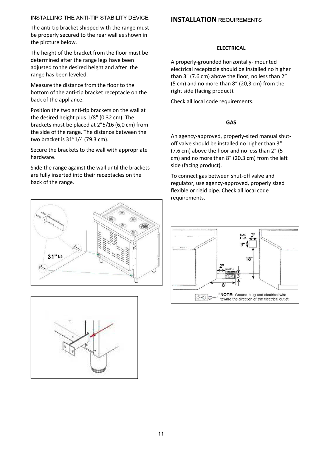 Bertazzoni A365GGVXT, A365GGVXE manual Installation Requirements, Electrical, Gas 