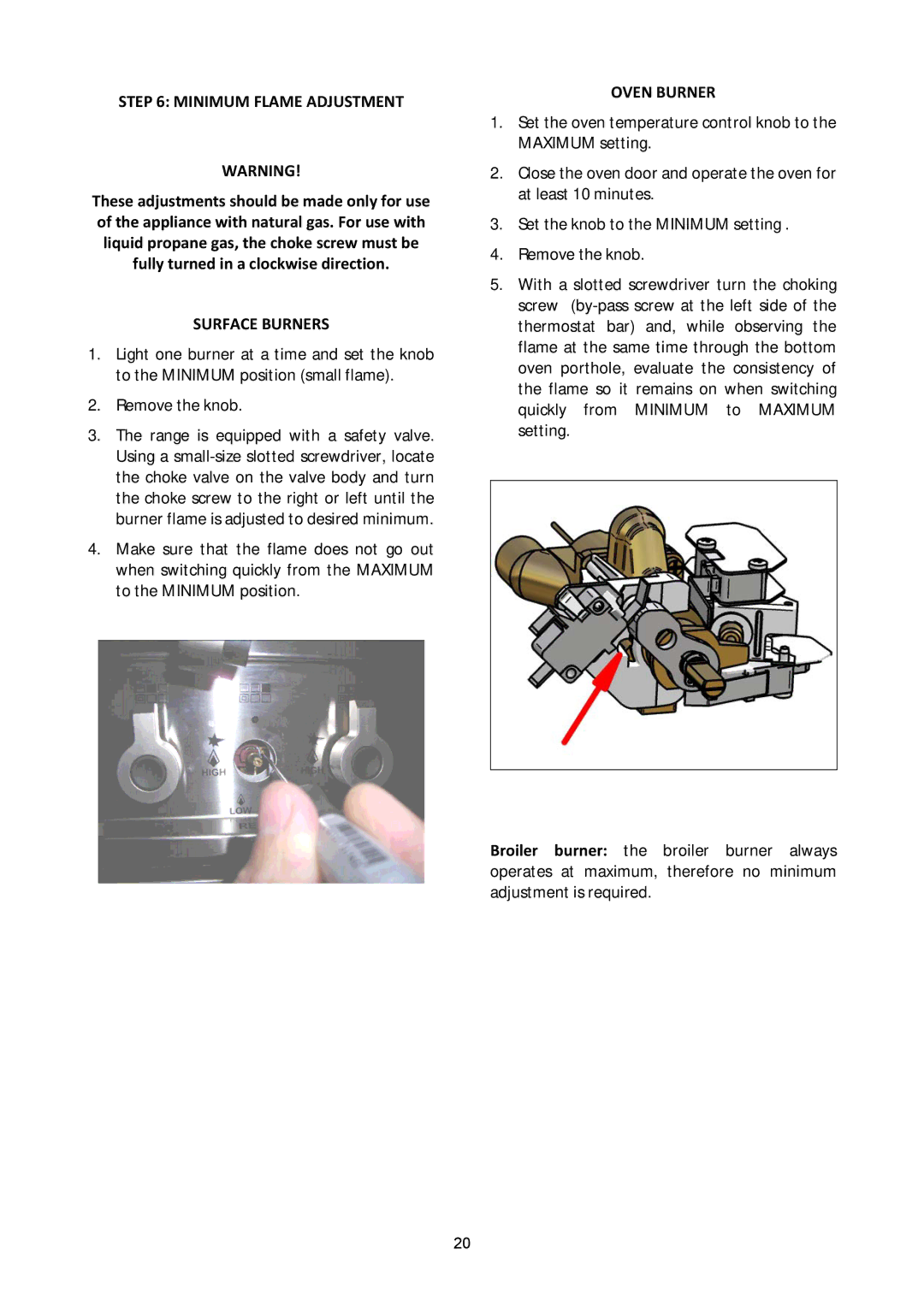 Bertazzoni A365GGVXE, A365GGVXT manual Minimum Flame Adjustment, Oven Burner 