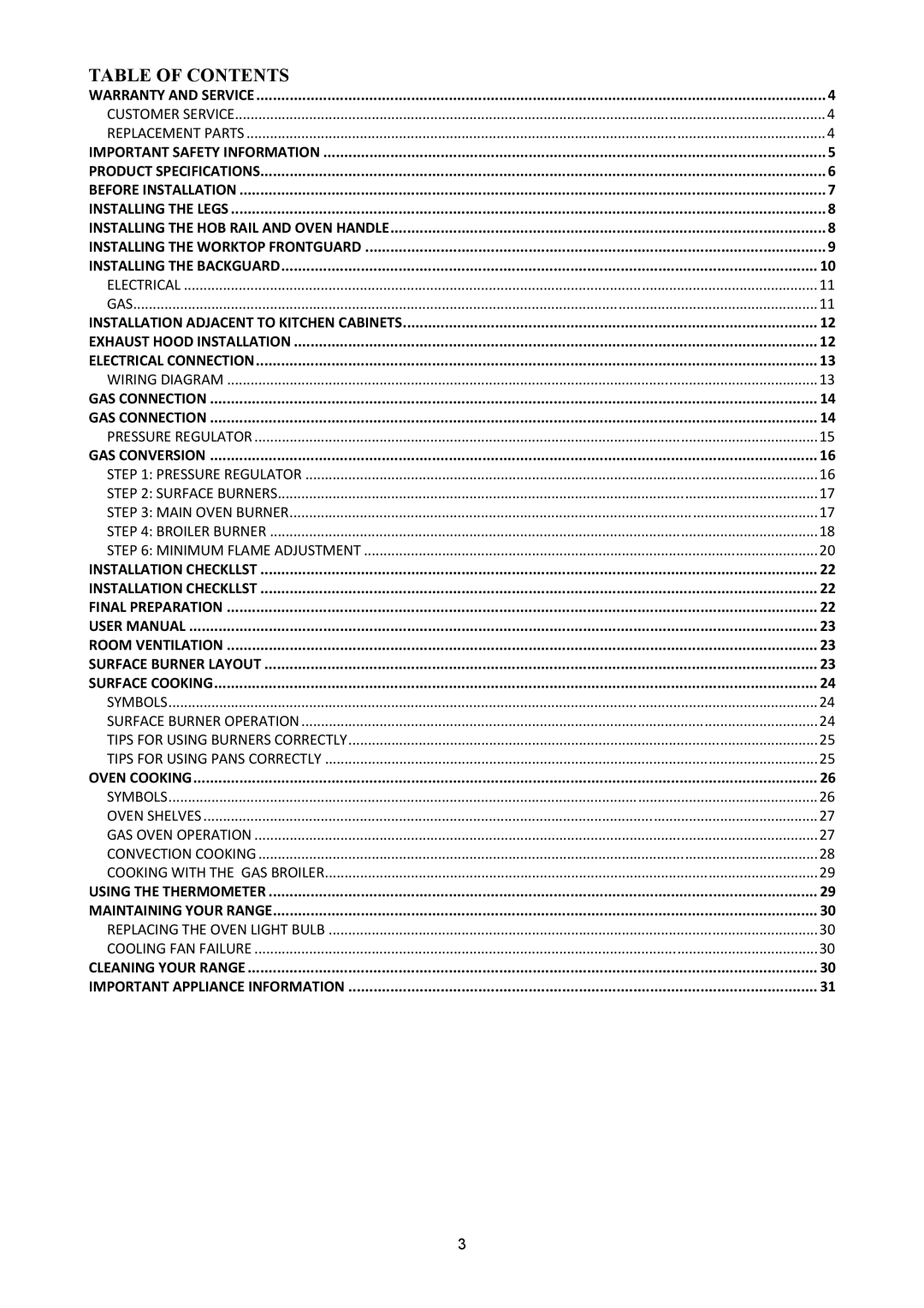 Bertazzoni A365GGVXT, A365GGVXE manual Table of Contents 