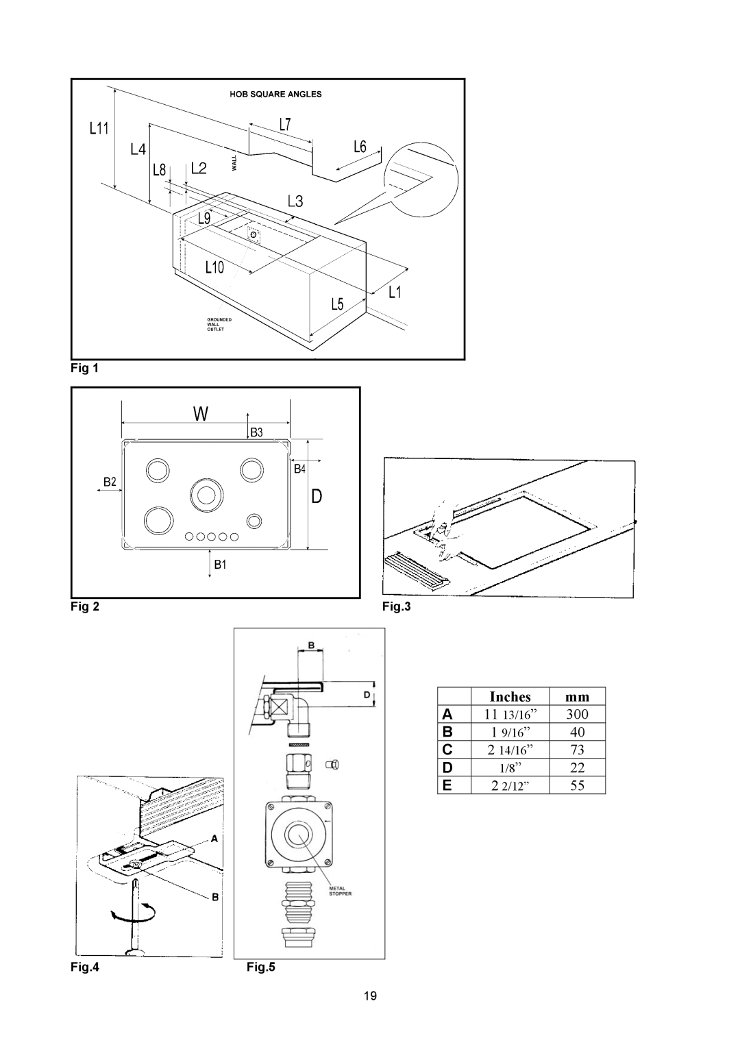 Bertazzoni B3W0..U4X(2 OR 5)D, B3Y0..U4X(2 OR 5)D manual Inches 