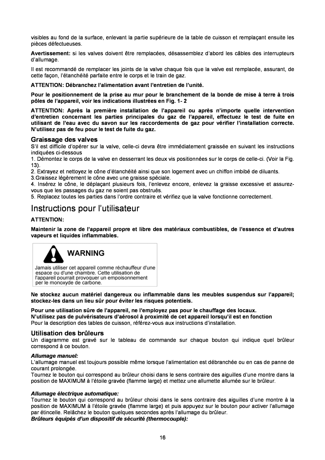 Bertazzoni B3Y0..U4X(2 OR 5)D manual Instructions pour l’utilisateur, Graissage des valves, Utilisation des brûleurs 
