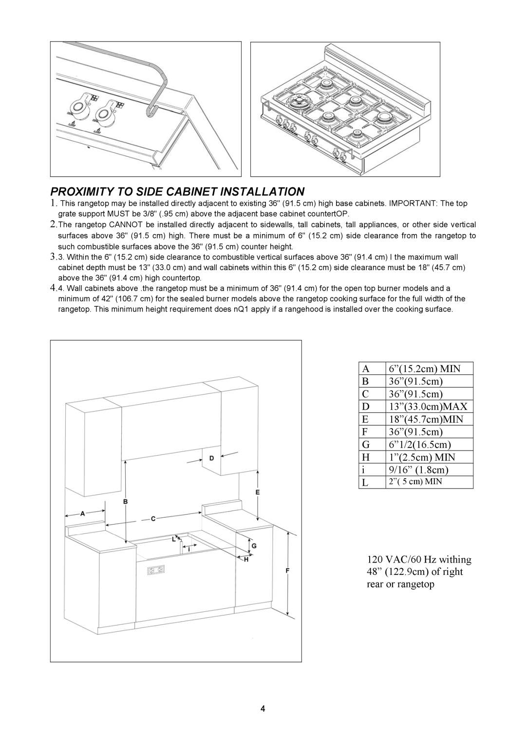 Bertazzoni C36500X, C36600X, Z36600X, Z36500X manual Proximity to Side Cabinet Installation 