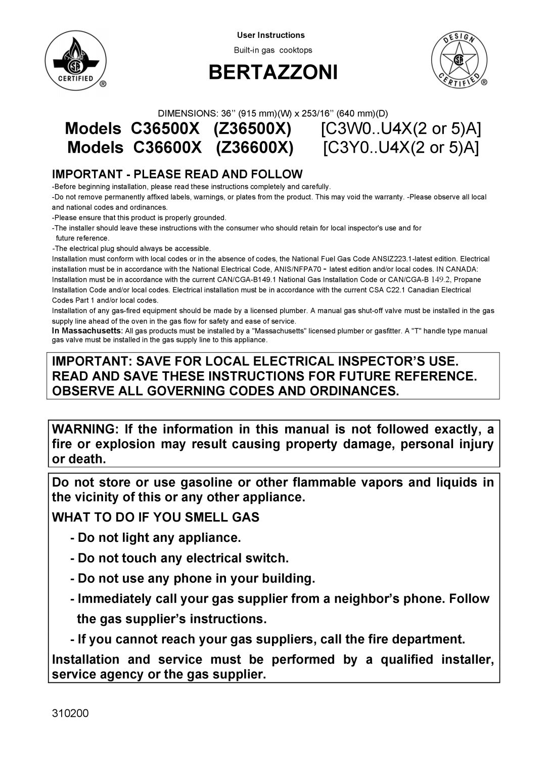 Bertazzoni C36500X (Z36500X), C36600X (Z36600X), C36500X, C36600X dimensions Bertazzoni 