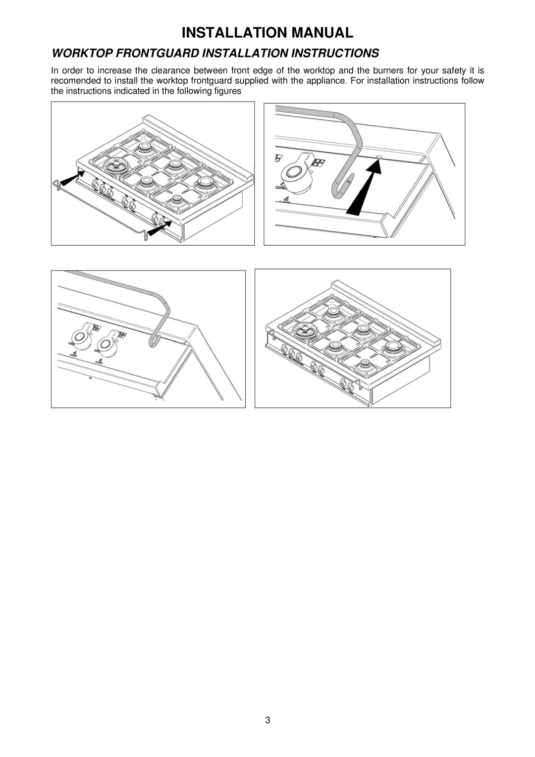 Bertazzoni CB36600X, CB36500X dimensions Installation Manual, Worktop Frontguard Installation Instructions 