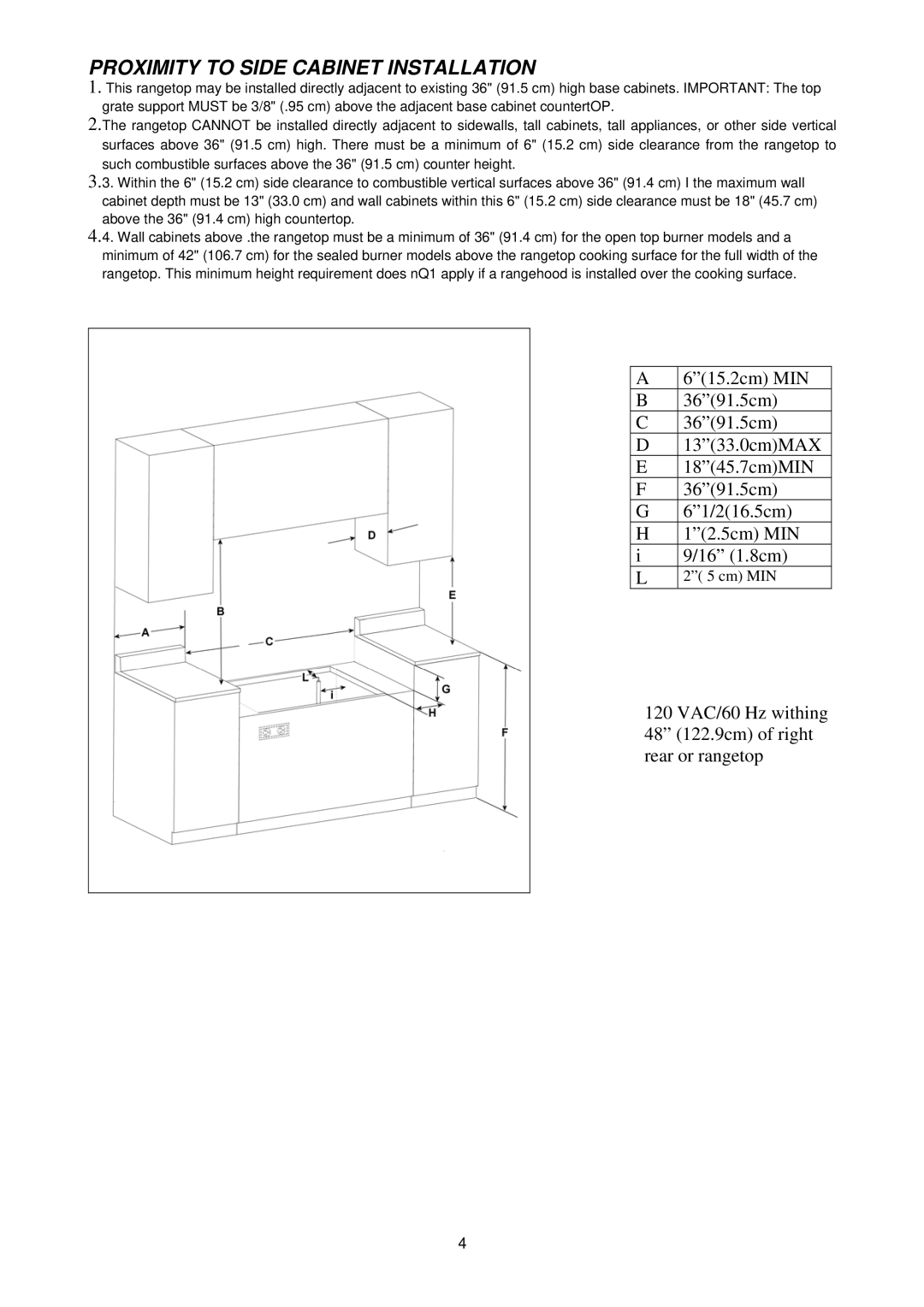 Bertazzoni CB36500X, CB36600X dimensions Proximity to Side Cabinet Installation 