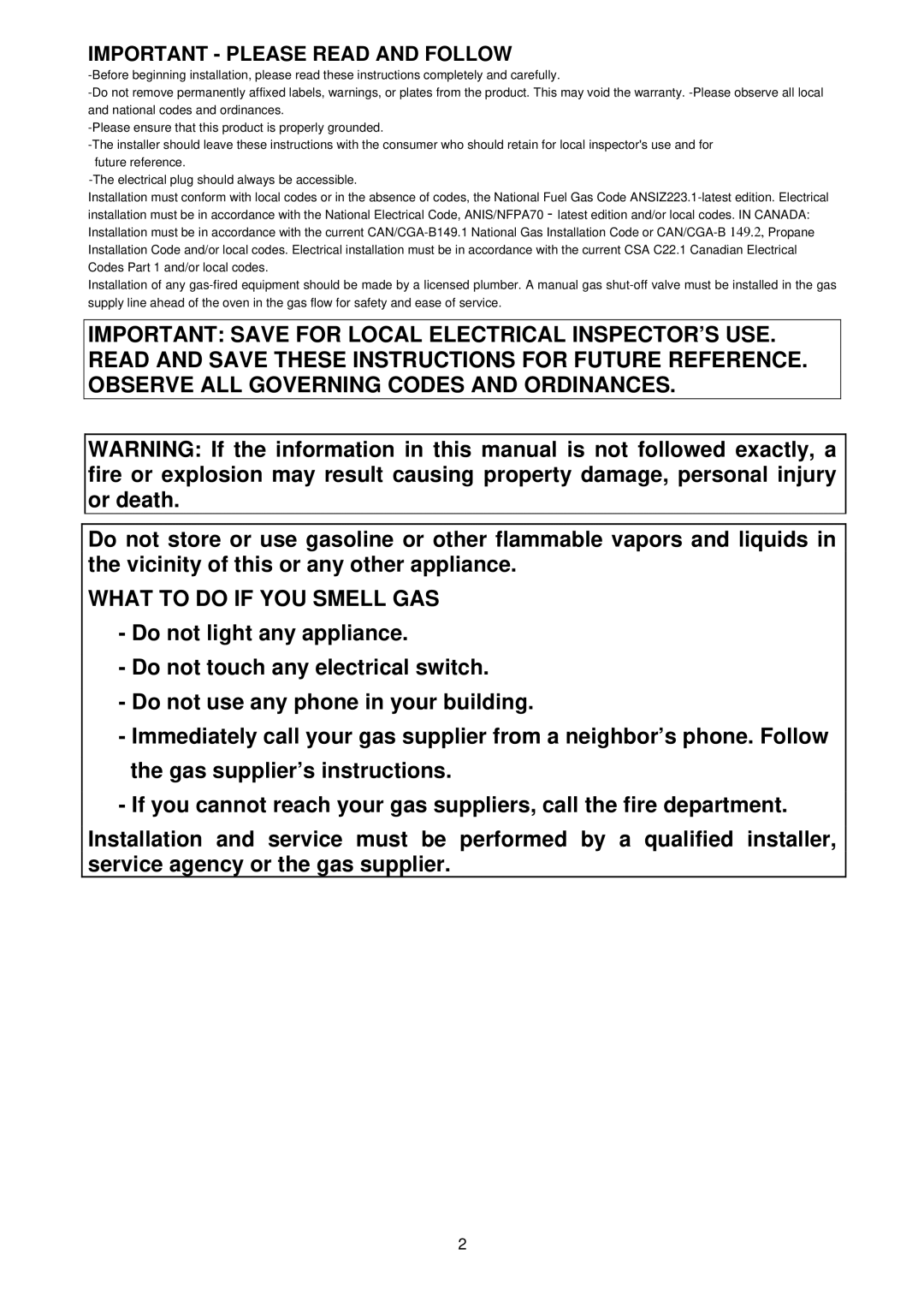 Bertazzoni CTYK..U7X(2,5)A dimensions What to do if YOU Smell GAS 