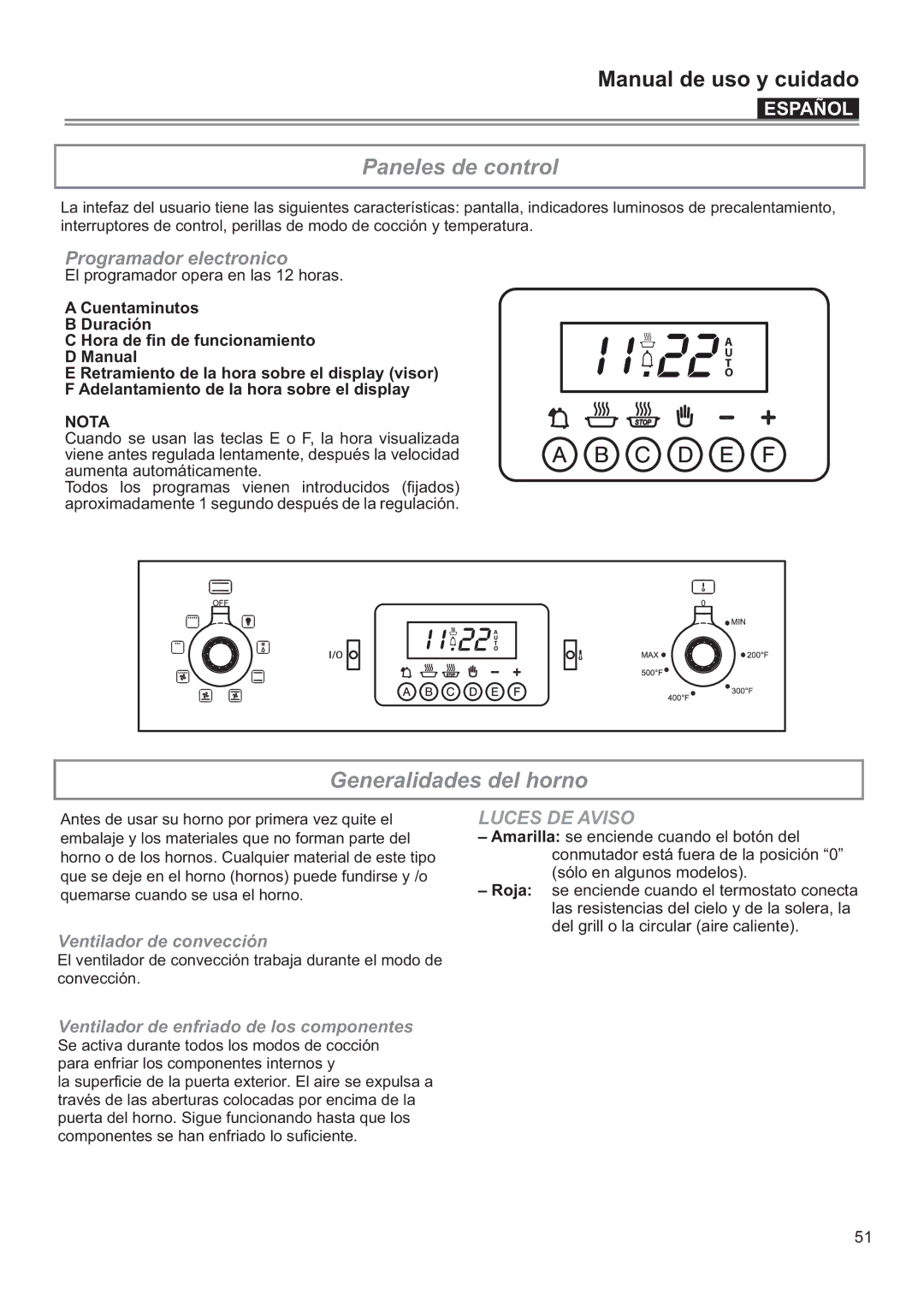 Bertazzoni F24PROXV manual Paneles de control, Generalidades del horno, Ventilador de convección 