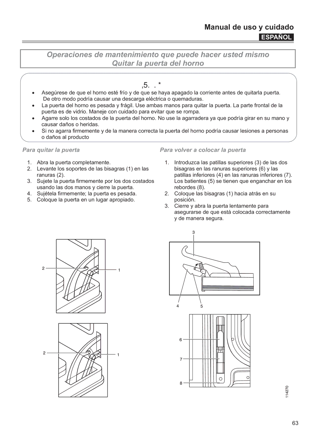 Bertazzoni F24PROXV manual Para quitar la puerta Para volver a colocar la puerta 