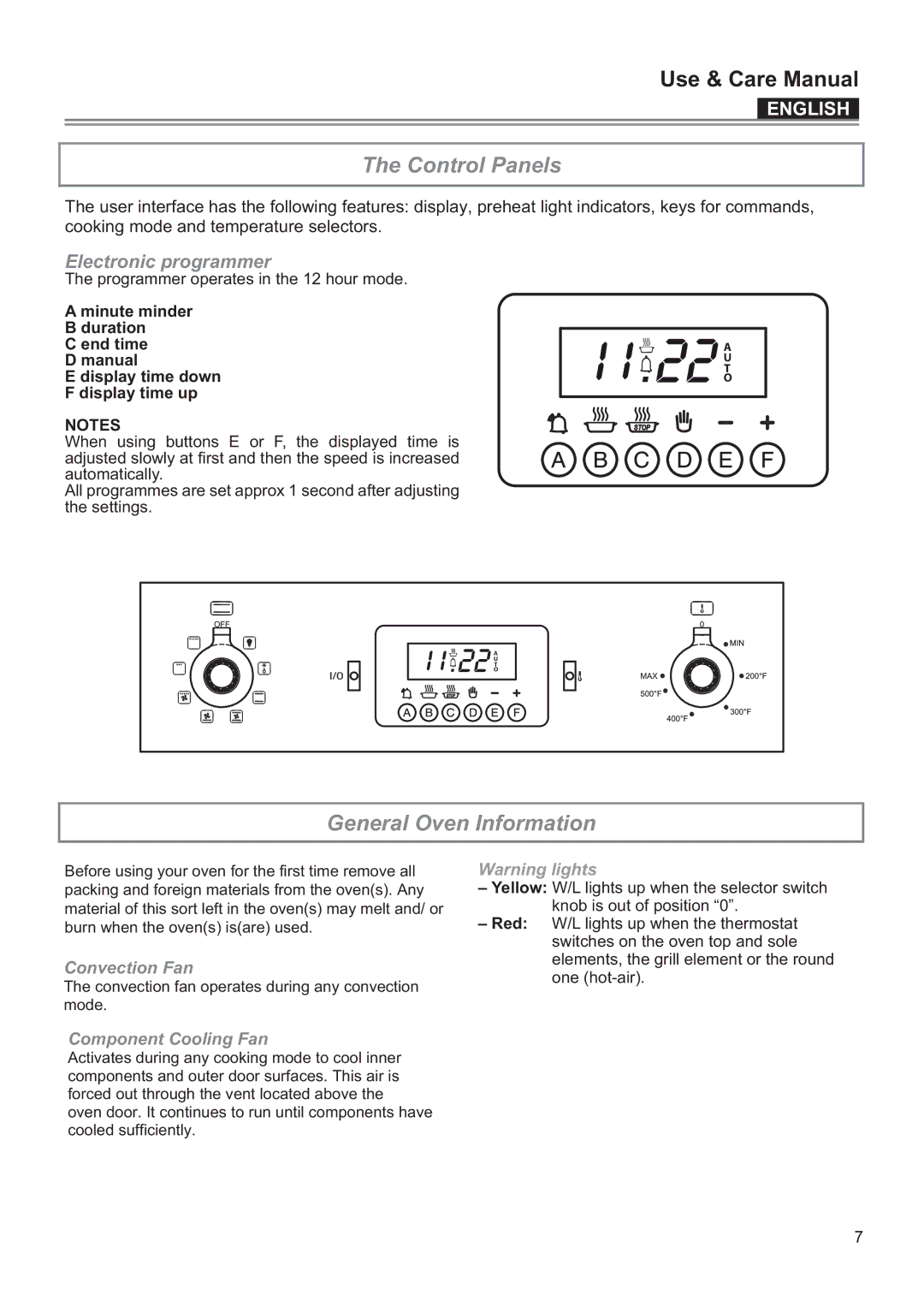 Bertazzoni F24PROXV manual Control Panels, General Oven Information, Convection Fan, Component Cooling Fan 