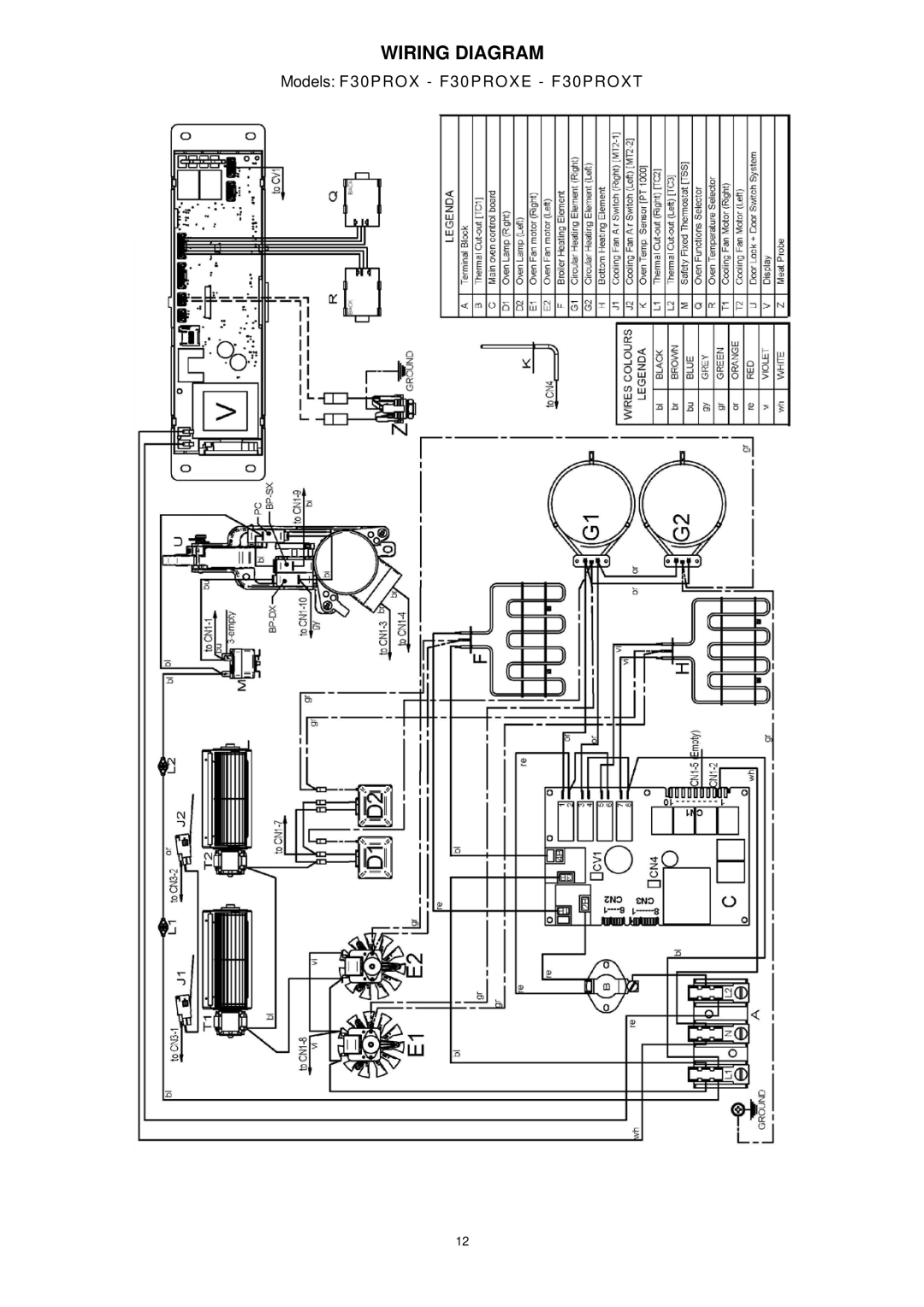 Bertazzoni F30PROXT, F30CONXE, F30CONXT, F30PROXE manual Wiring Diagram 