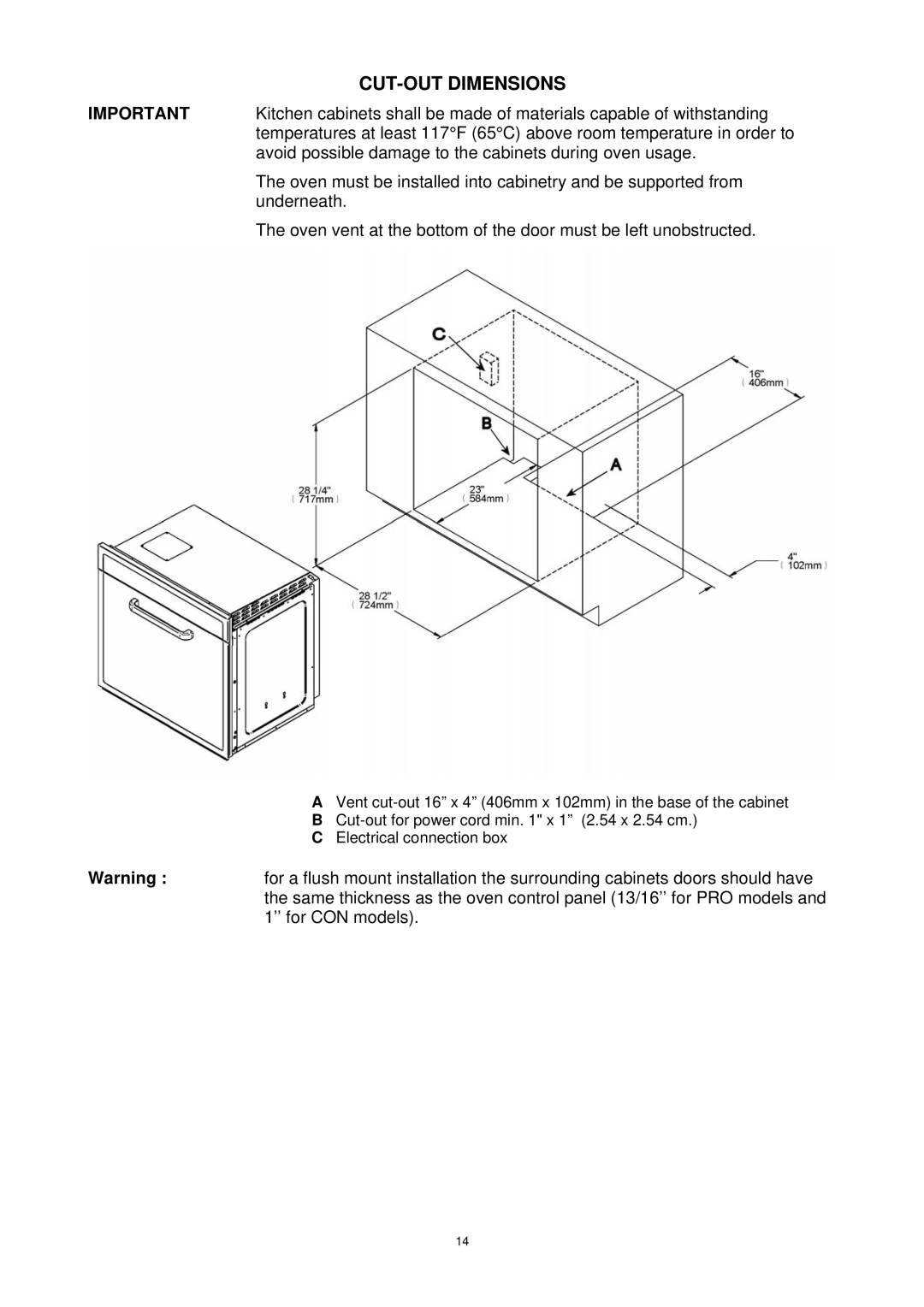 Bertazzoni F30PROXE, F30CONXE, F30CONXT, F30PROXT manual CUT-OUT Dimensions 