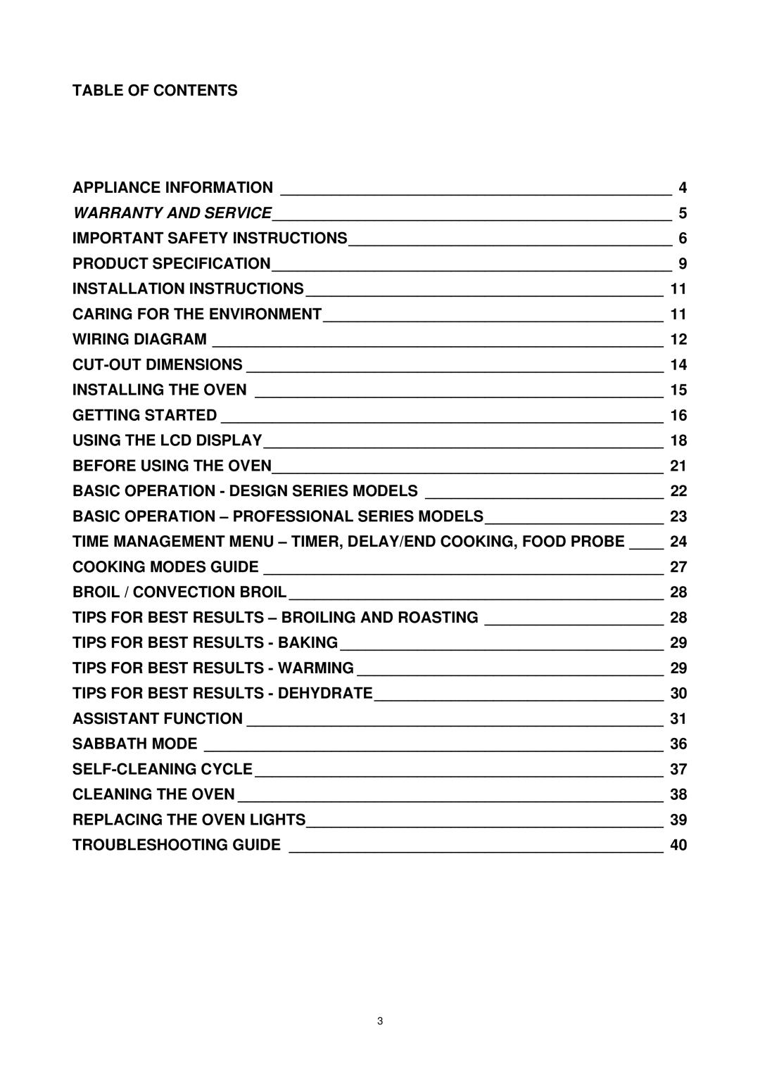 Bertazzoni F30CONXE, F30CONXT, F30PROXT, F30PROXE manual Table of Contents, Tips for Best Results Broiling and Roasting 