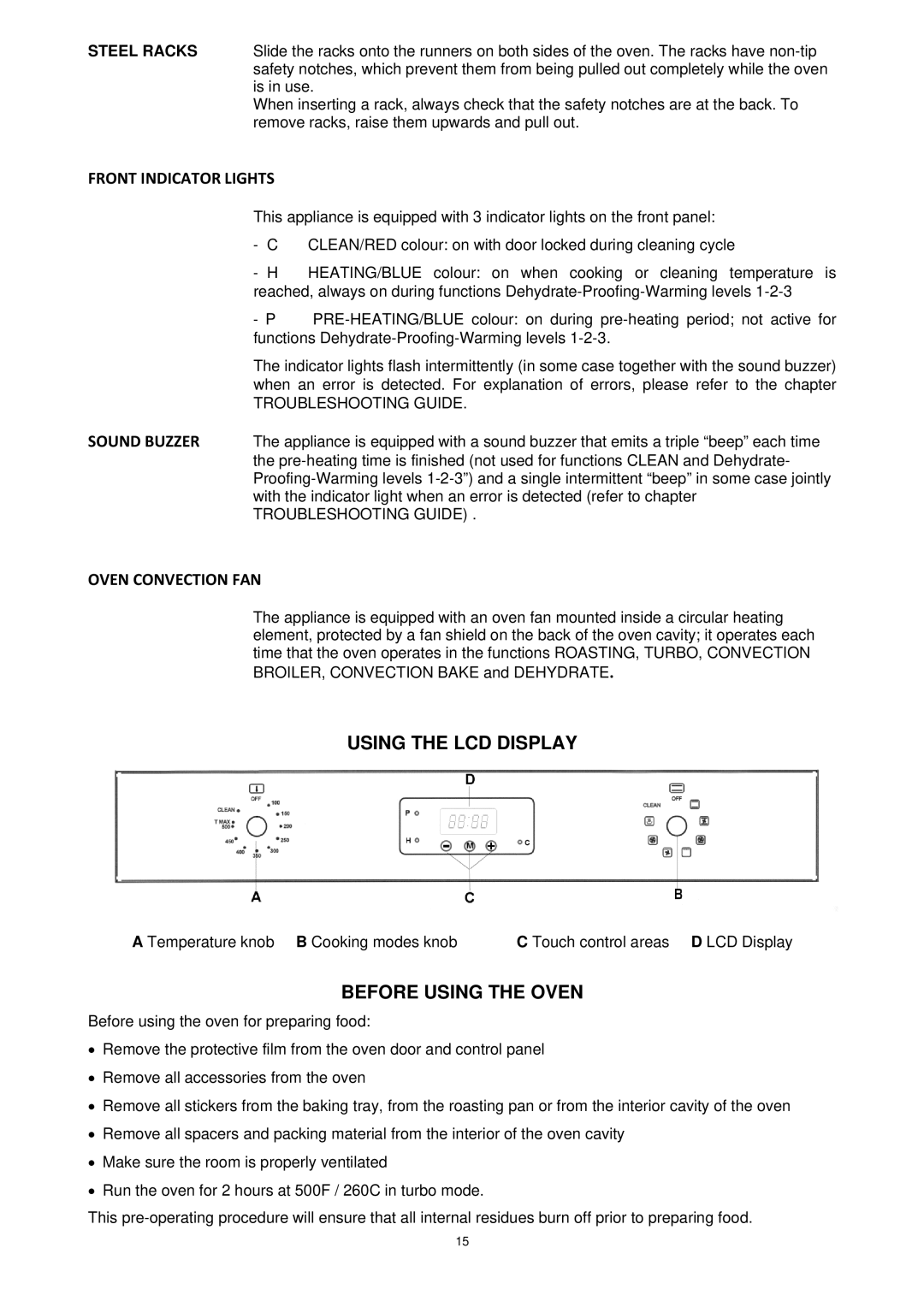 Bertazzoni F30PROXV manual Using the LCD Display, Before Using the Oven 