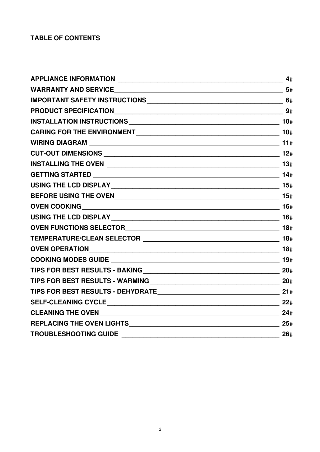 Bertazzoni F30PROXV manual Table of Contents 