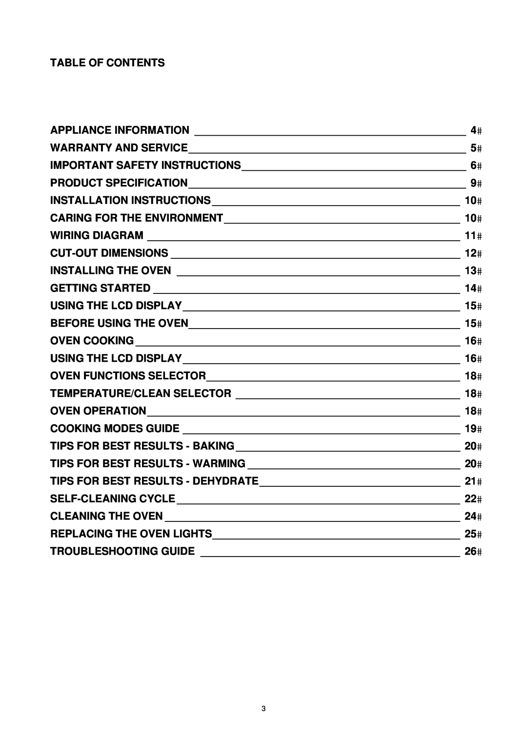 Bertazzoni F30PROXV manual Table Of Contents 