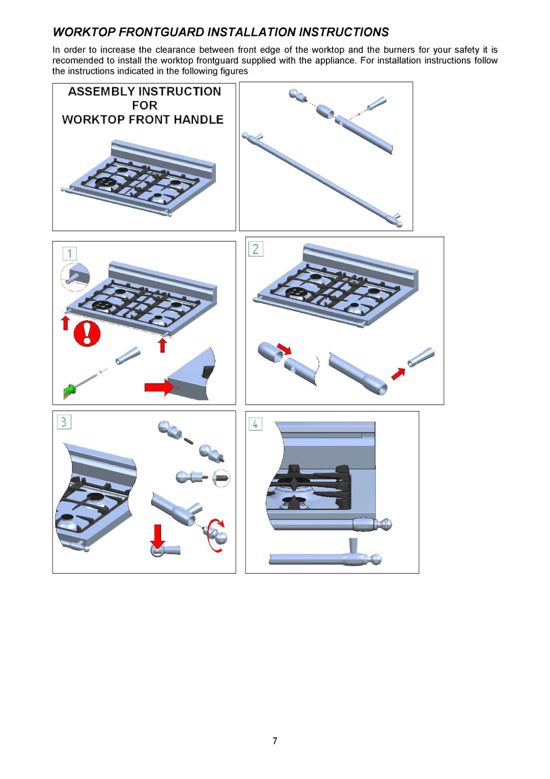 Bertazzoni H304GGVCR, H304GGVVI, H304GGVNE manual Worktop Frontguard Installation Instructions 