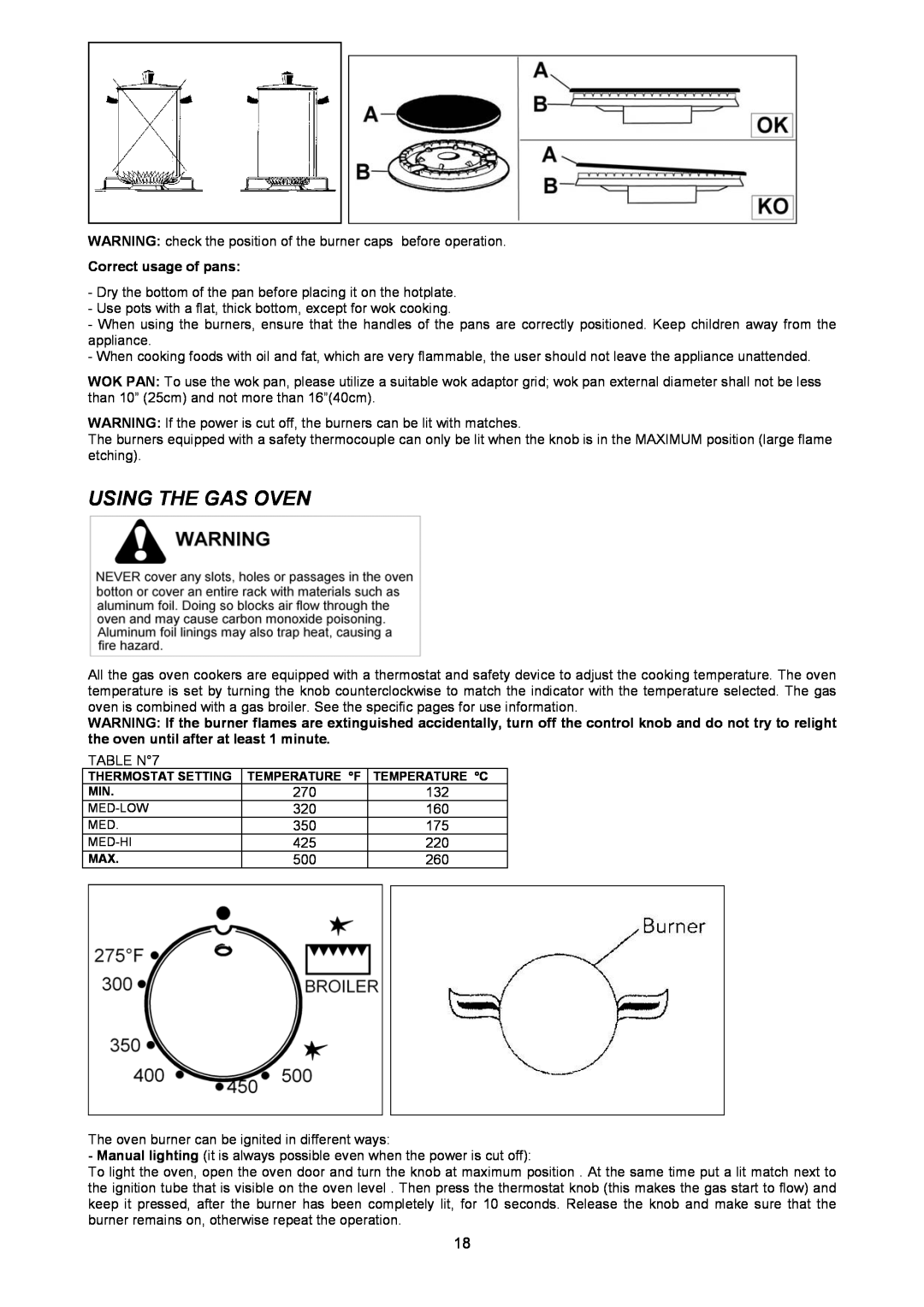 Bertazzoni H304GGVVI, H304GGVCR, H304GGVNE manual Using The Gas Oven, Correct usage of pans 