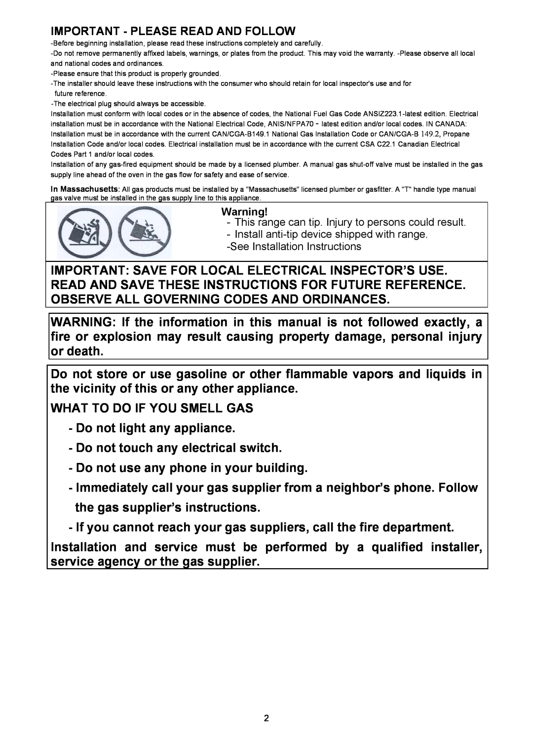 Bertazzoni H304GGVNE, H304GGVVI, H304GGVCR manual What To Do If You Smell Gas 