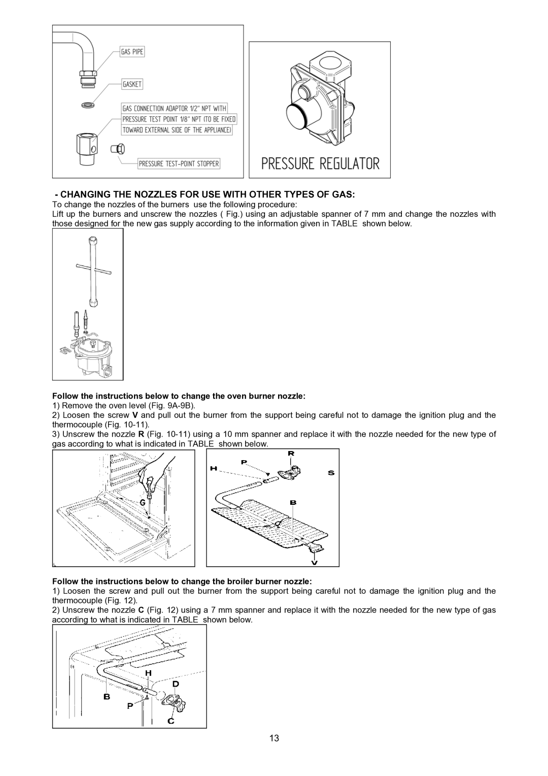 Bertazzoni H366GGVNE, H366GGVVI, H366GGVCR manual Changing the Nozzles for USE with Other Types of GAS 