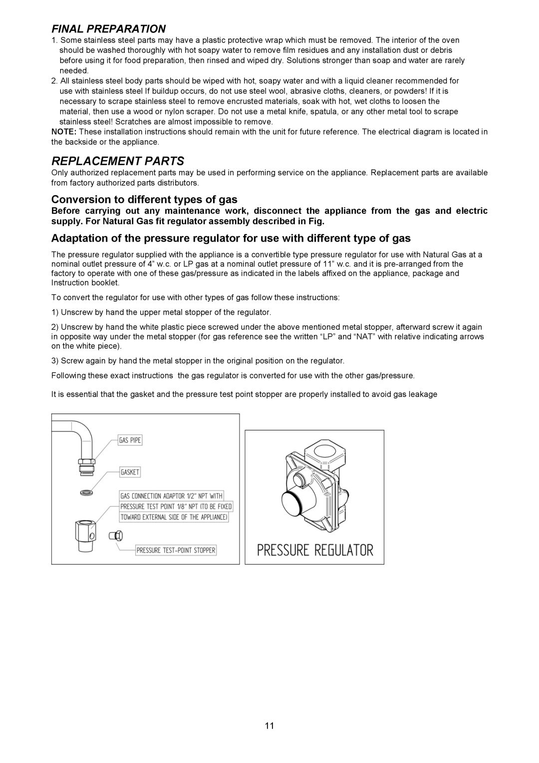 Bertazzoni H48 6G GGV CR, H48 6G GGV NE, H48 6G GGV VI dimensions Replacement Parts, Final Preparation 