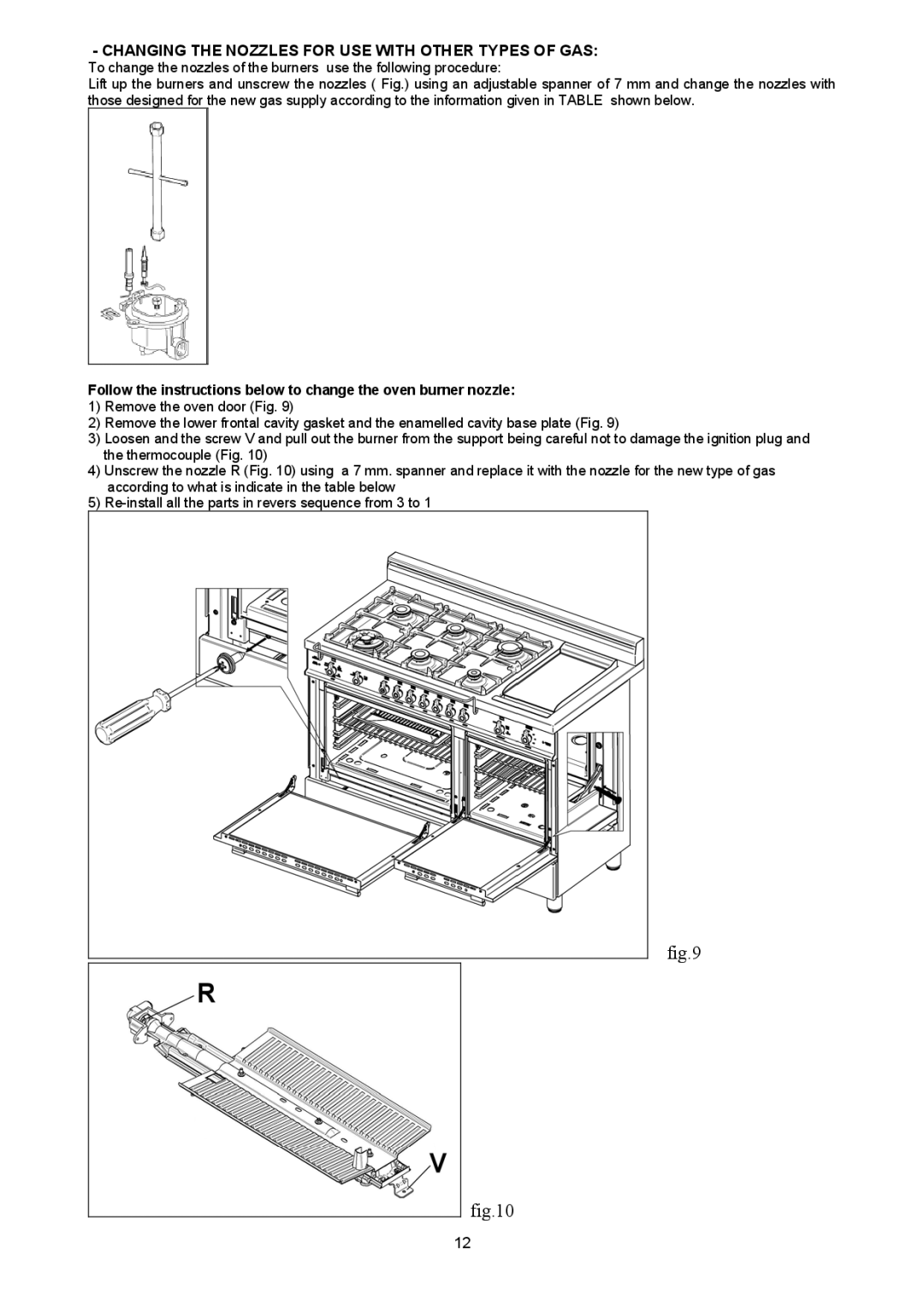 Bertazzoni H48 6G GGV NE, H48 6G GGV VI, H48 6G GGV CR dimensions Changing the Nozzles for USE with Other Types of GAS 