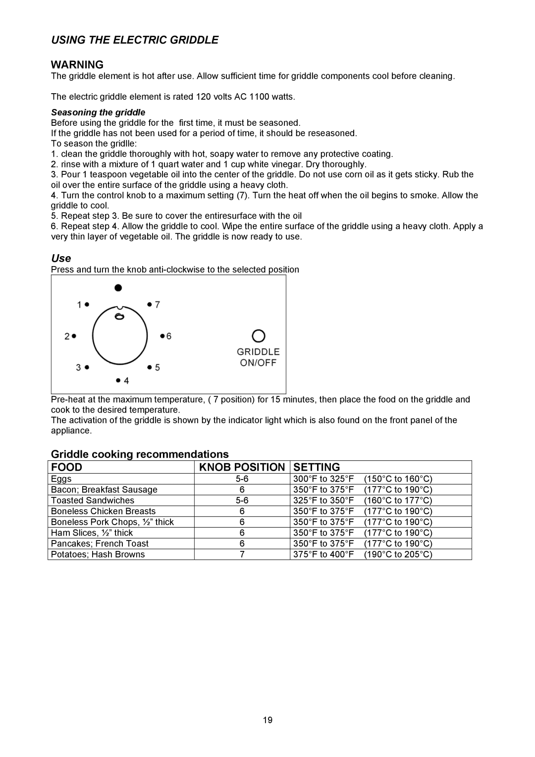 Bertazzoni H48 6G GGV VI, H48 6G GGV NE, H48 6G GGV CR dimensions Using the Electric Griddle 