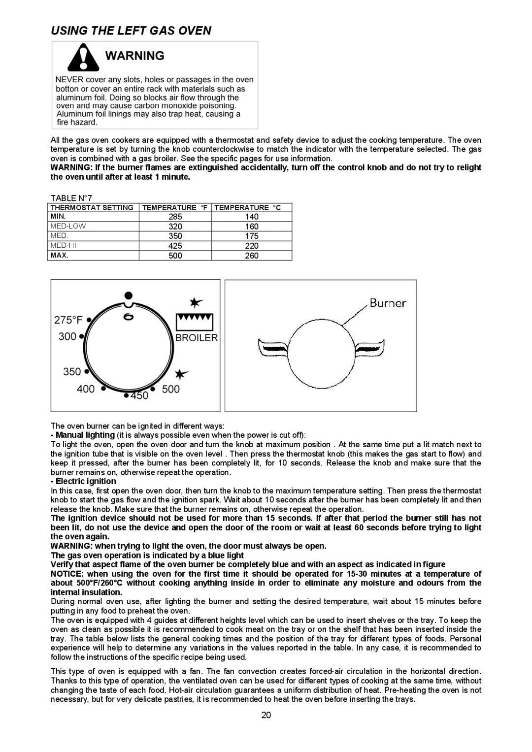 Bertazzoni H48 6G GGV CR, H48 6G GGV NE, H48 6G GGV VI dimensions Using the Left GAS Oven, Table N7 