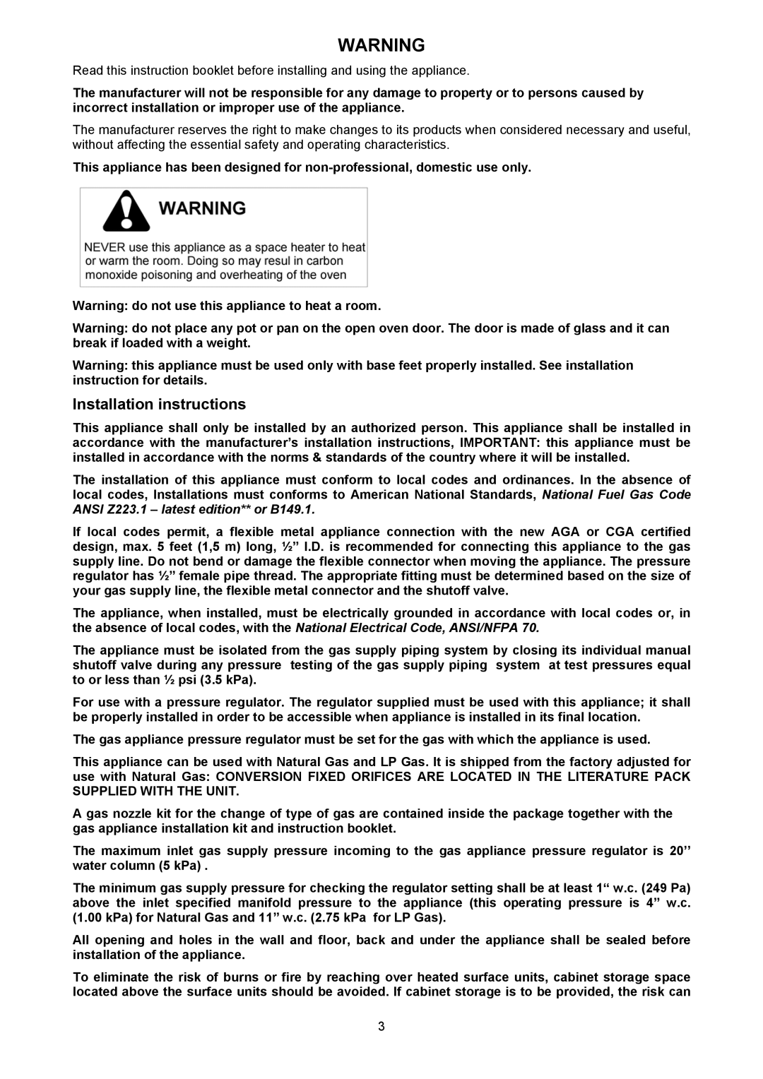 Bertazzoni H48 6G GGV NE, H48 6G GGV VI, H48 6G GGV CR dimensions Installation instructions 