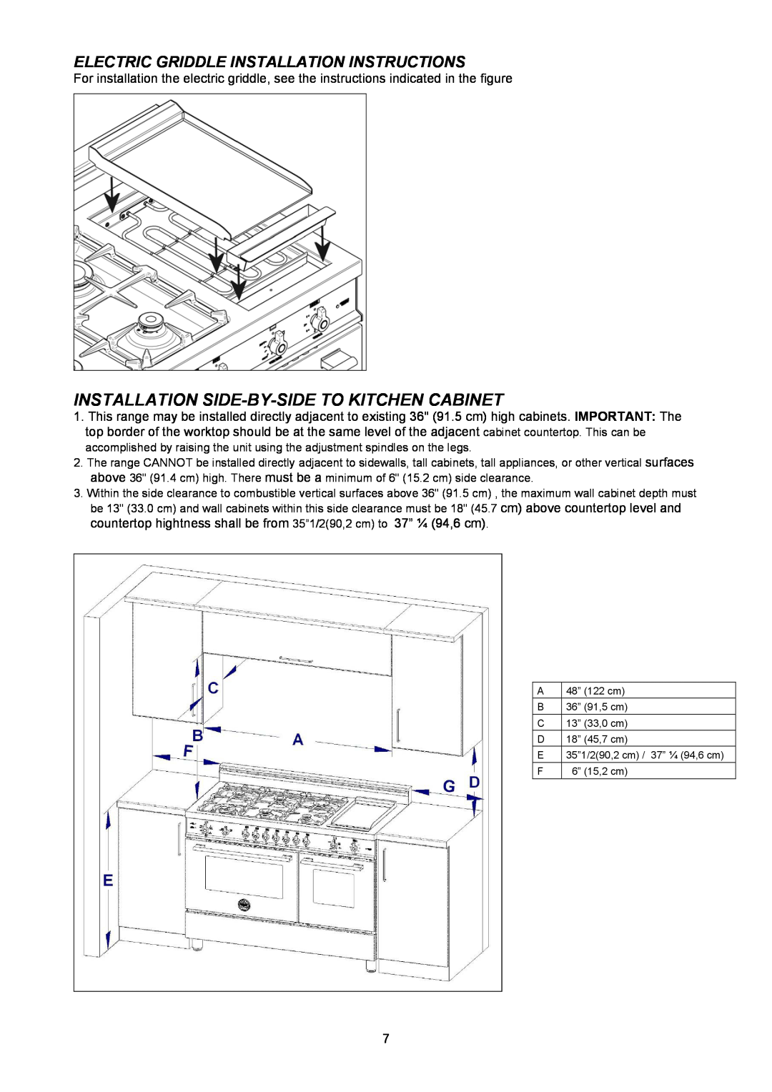 Bertazzoni H48 6G GGV VI Installation Side-By-Side To Kitchen Cabinet, Electric Griddle Installation Instructions 