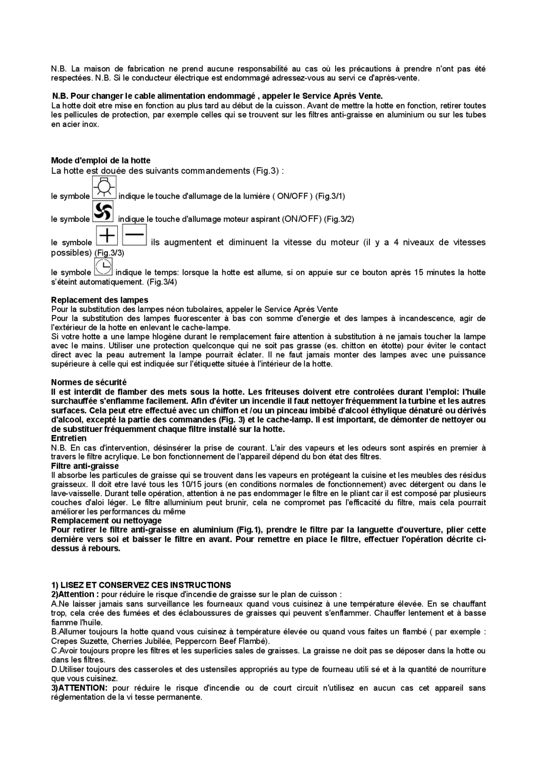 Bertazzoni K36 HER X/01, K48 HER X/01, K30 HER X/01 Mode demploi de la hotte, Replacement des lampes, Filtre anti-graisse 