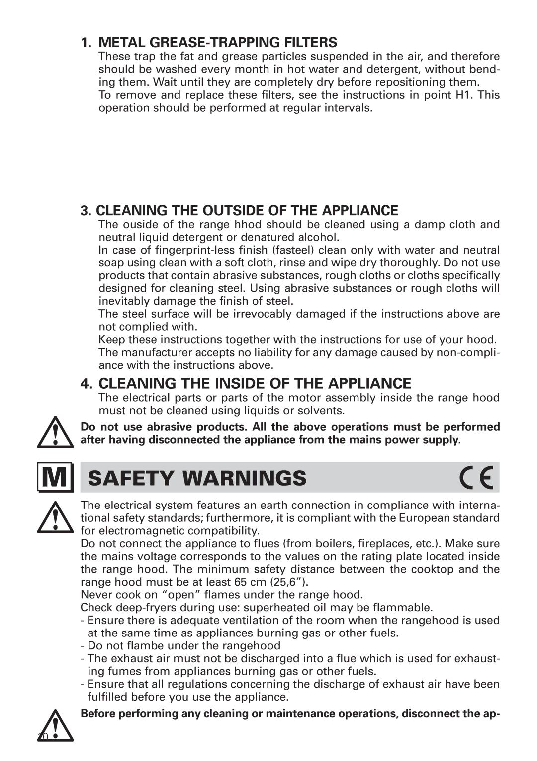 Bertazzoni KIN 30 PER X, KIN 36 PER X Safety Warnings, Cleaning the Inside of the Appliance, Metal GREASE-TRAPPING Filters 