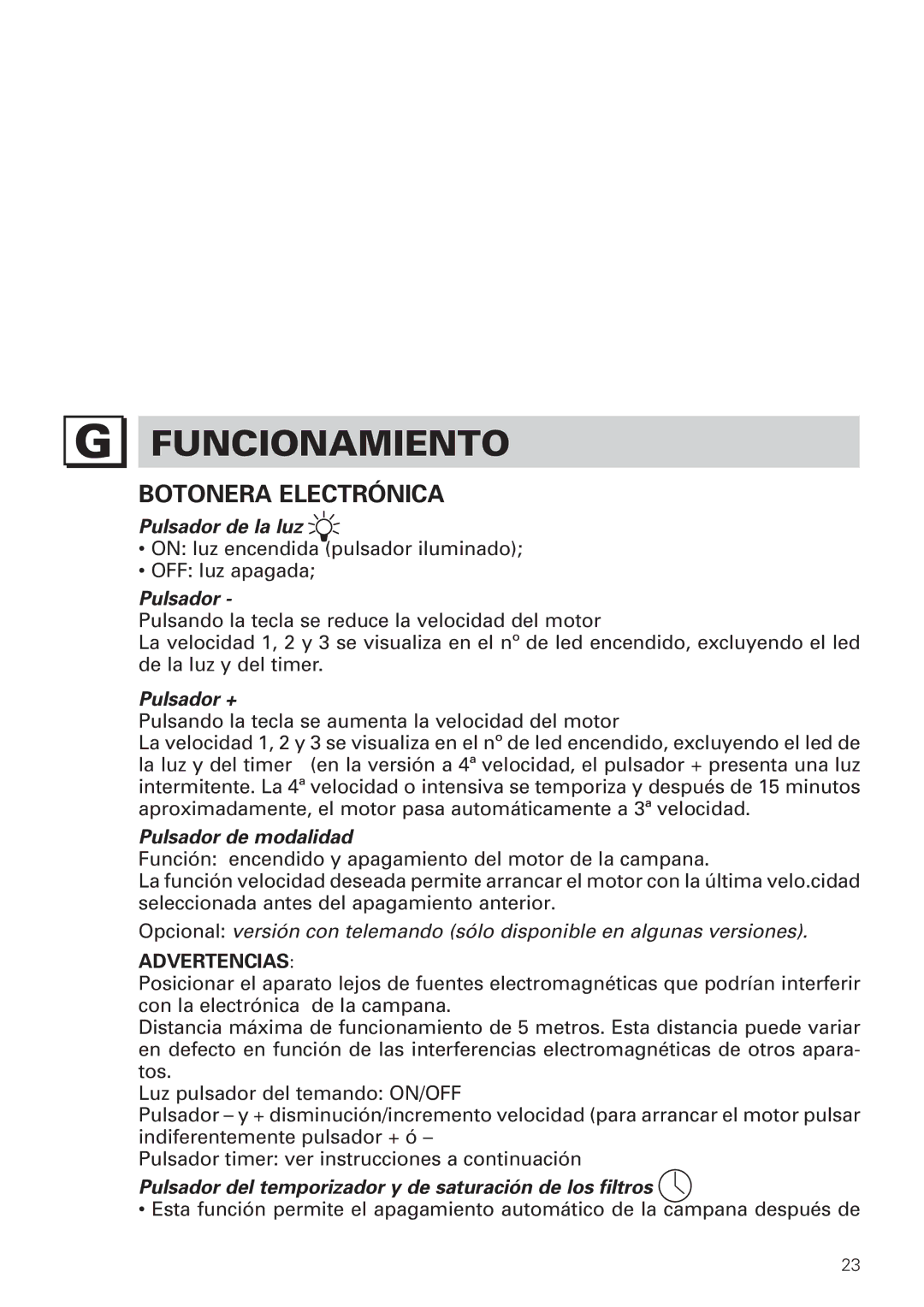 Bertazzoni KIN 36 PER X, KIN 30 PER X manual Funcionamiento, Botonera Electrónica 