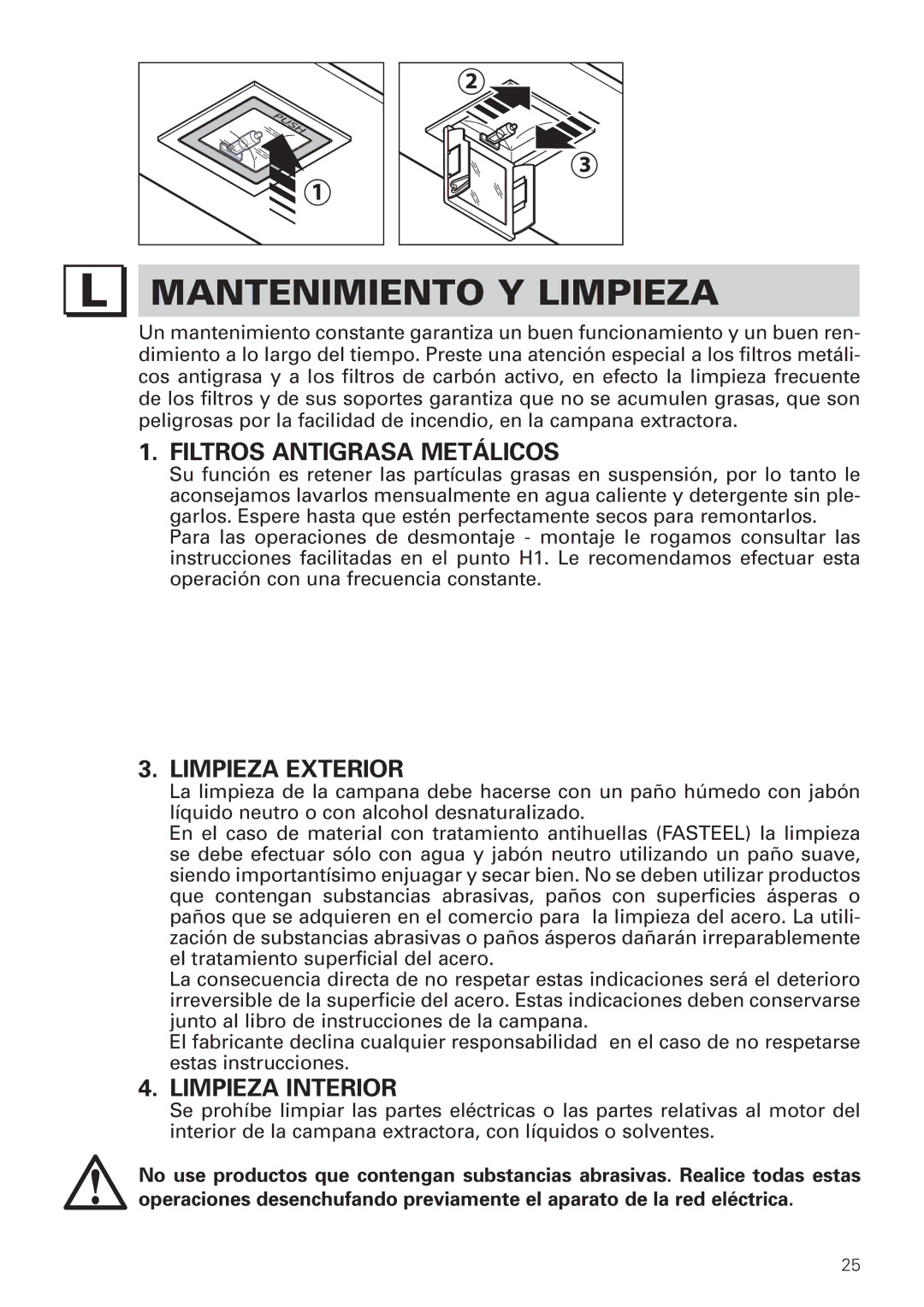 Bertazzoni KIN 36 PER X manual Mantenimiento Y Limpieza, Filtros Antigrasa Metálicos, Limpieza Exterior, Limpieza Interior 