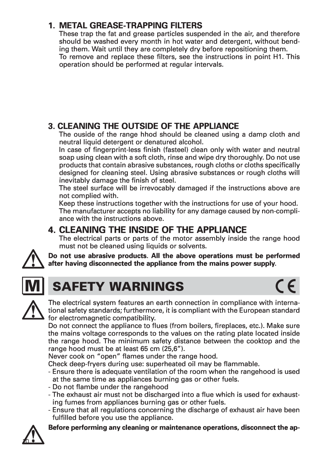 Bertazzoni KIN 30 PER X manual M Safety Warnings, Cleaning The Inside Of The Appliance, Metal Grease-Trappingfilters 