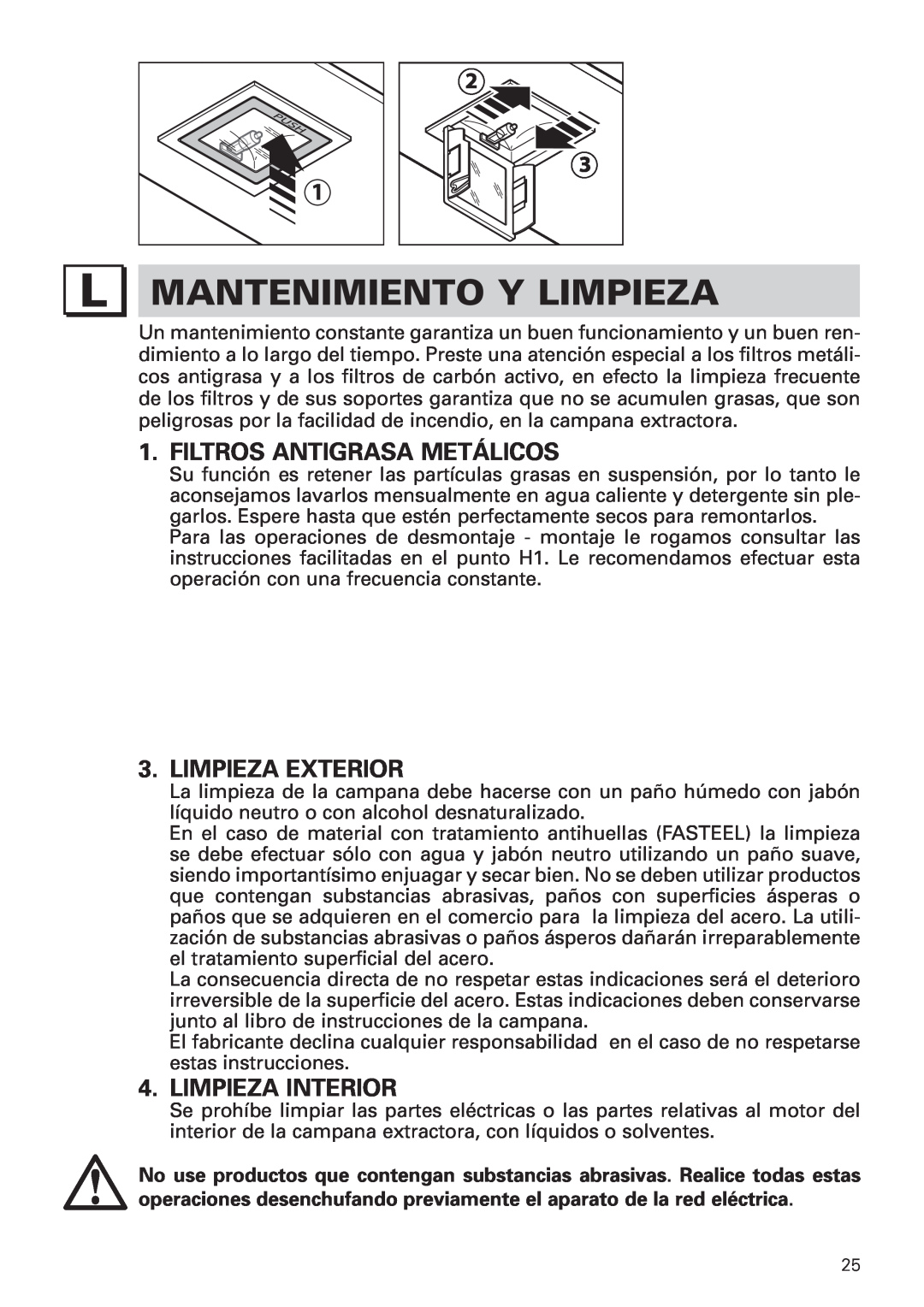 Bertazzoni KIN 36 PER X manual Mantenimiento Y Limpieza, Filtros Antigrasa Metálicos, Limpieza Exterior, Limpieza Interior 