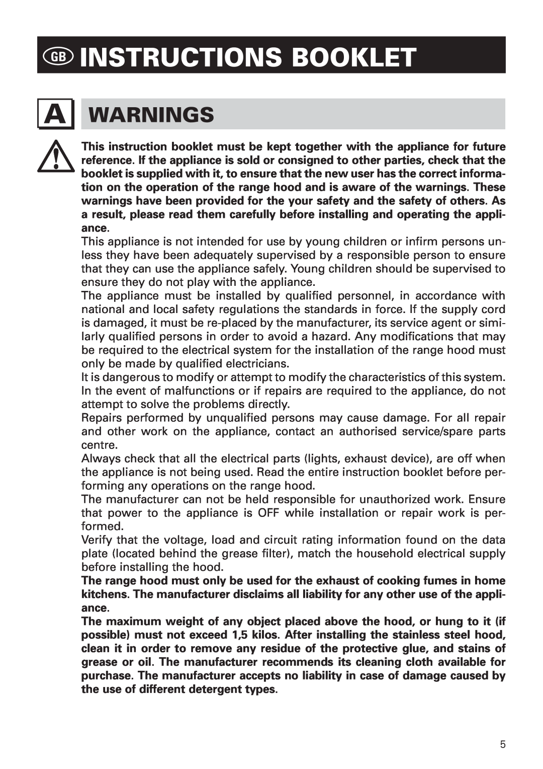 Bertazzoni KIN 36 PER X, KIN 30 PER X manual Gb Instructions Booklet, Warnings 