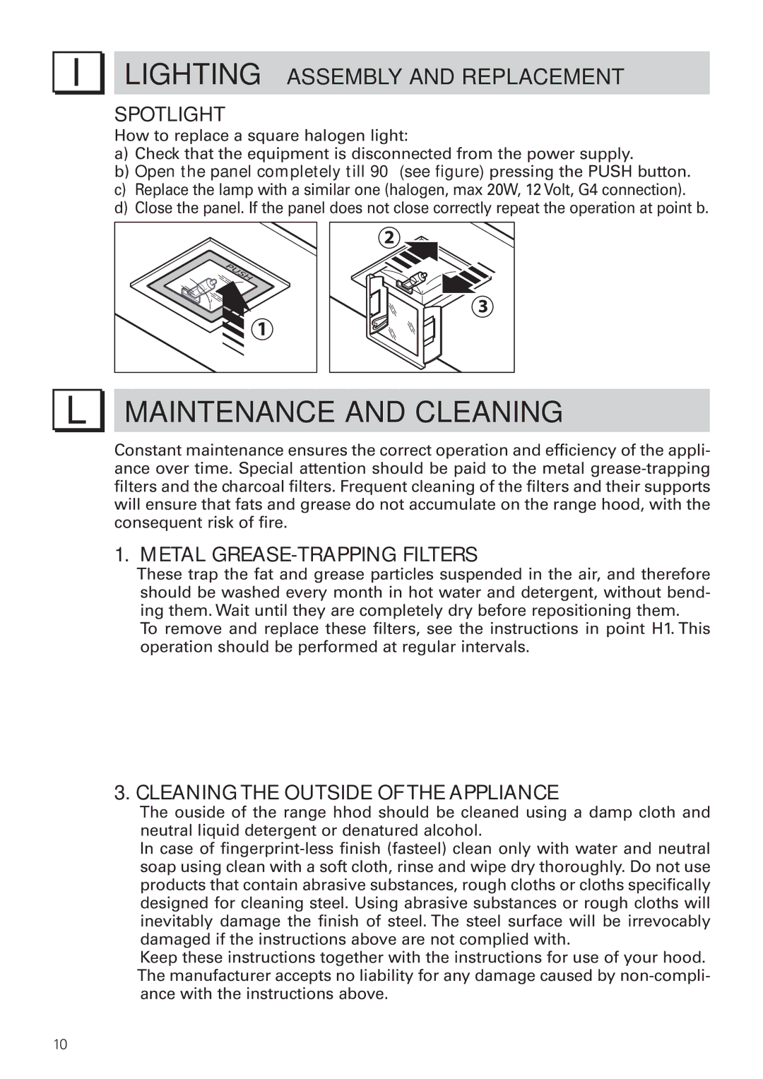 Bertazzoni KIN 36 PRO X manual Maintenance and Cleaning, Lighting Assembly and Replacement, Spotlight 