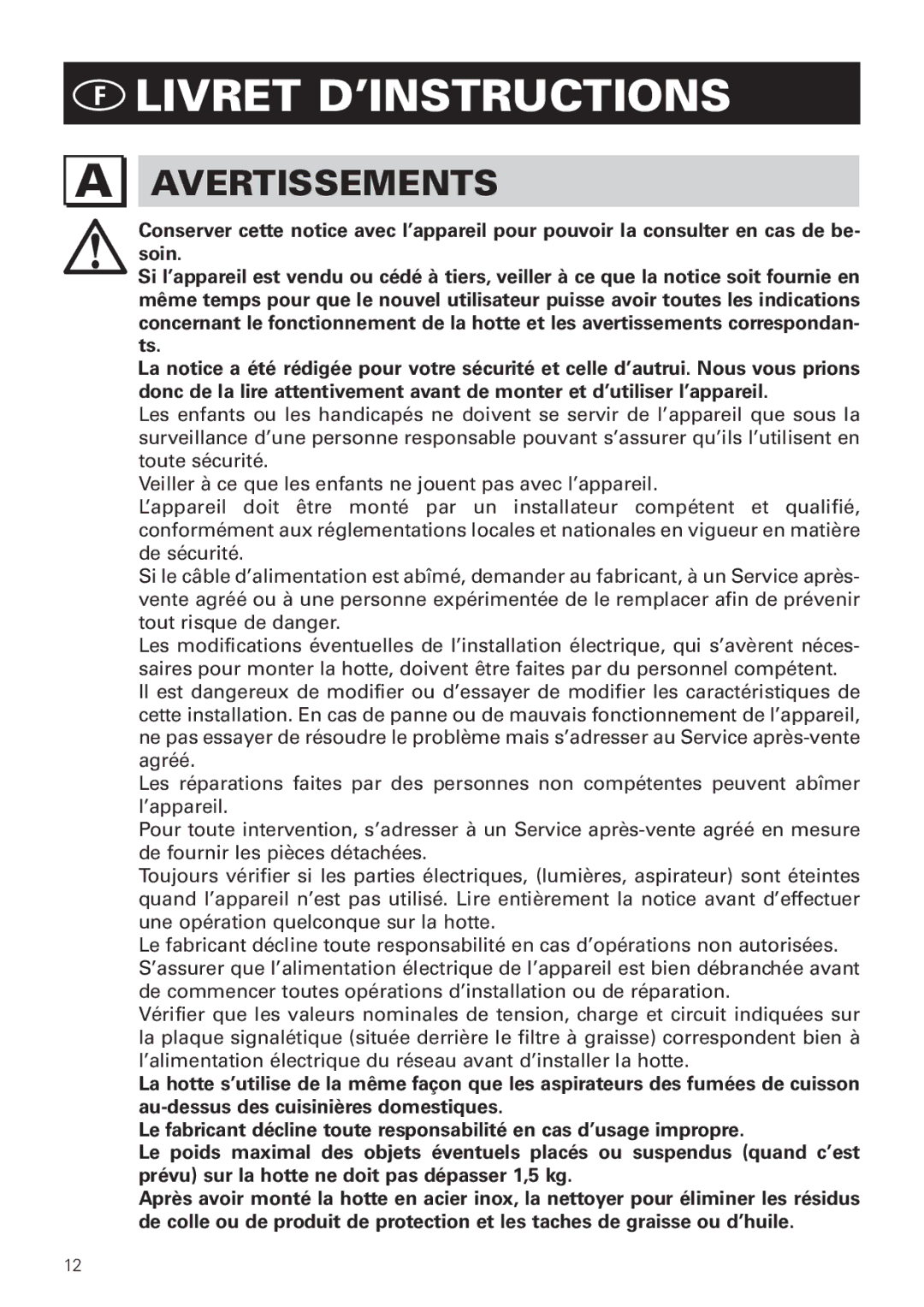 Bertazzoni KIN 36 PRO X manual Livret D’INSTRUCTIONS, Avertissements 