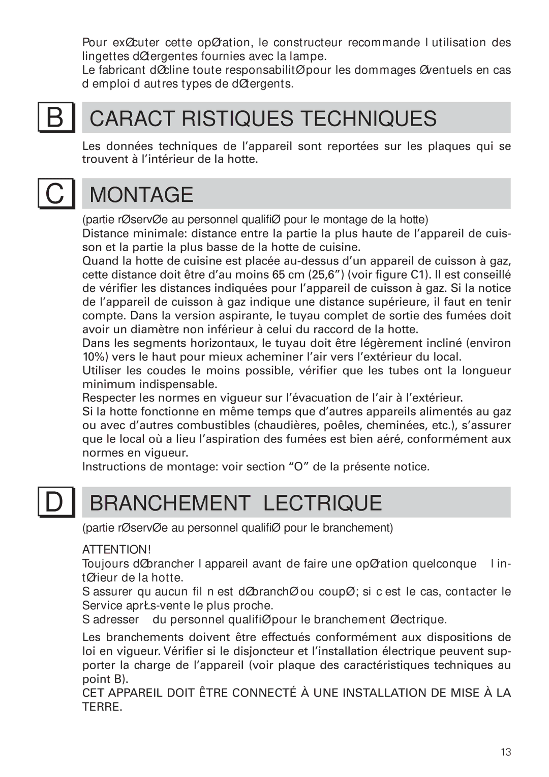 Bertazzoni KIN 36 PRO X manual Caractéristiques Techniques, Montage, Branchement Électrique 