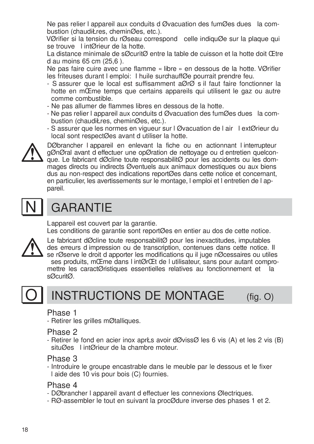 Bertazzoni KIN 36 PRO X manual Garantie, Instructions DE Montage fig. O 