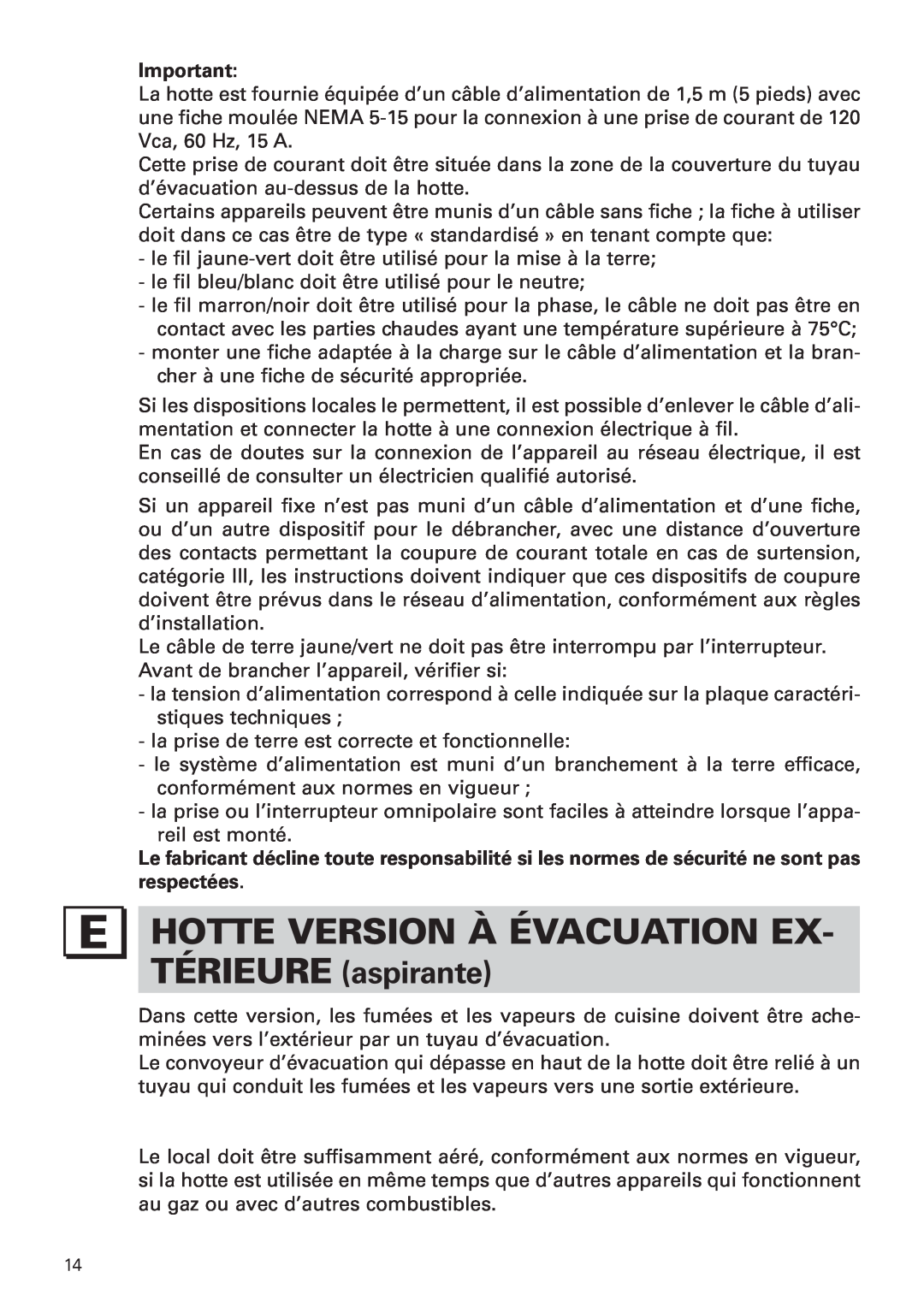 Bertazzoni KIN 36 PRO X manual Hotte Version À Évacuation Ex, TÉRIEURE aspirante 